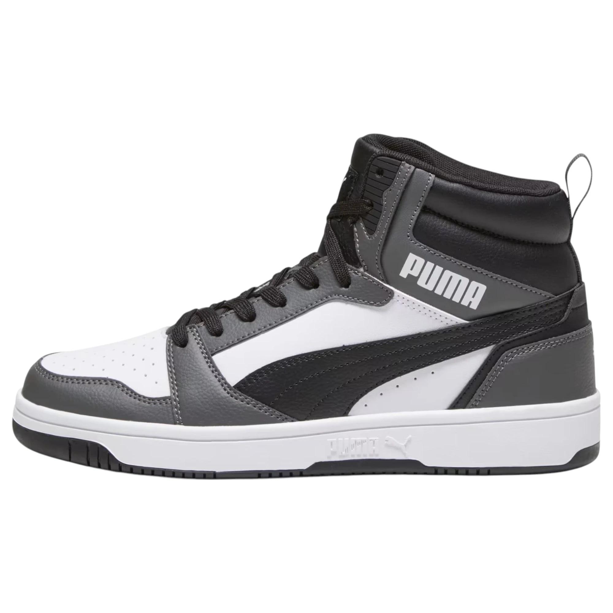 5 Puma Mens Rebound V6 Sneakers White/ Black/ Grey Shoes WHITE/BLACK/GREY, 5 of 7
