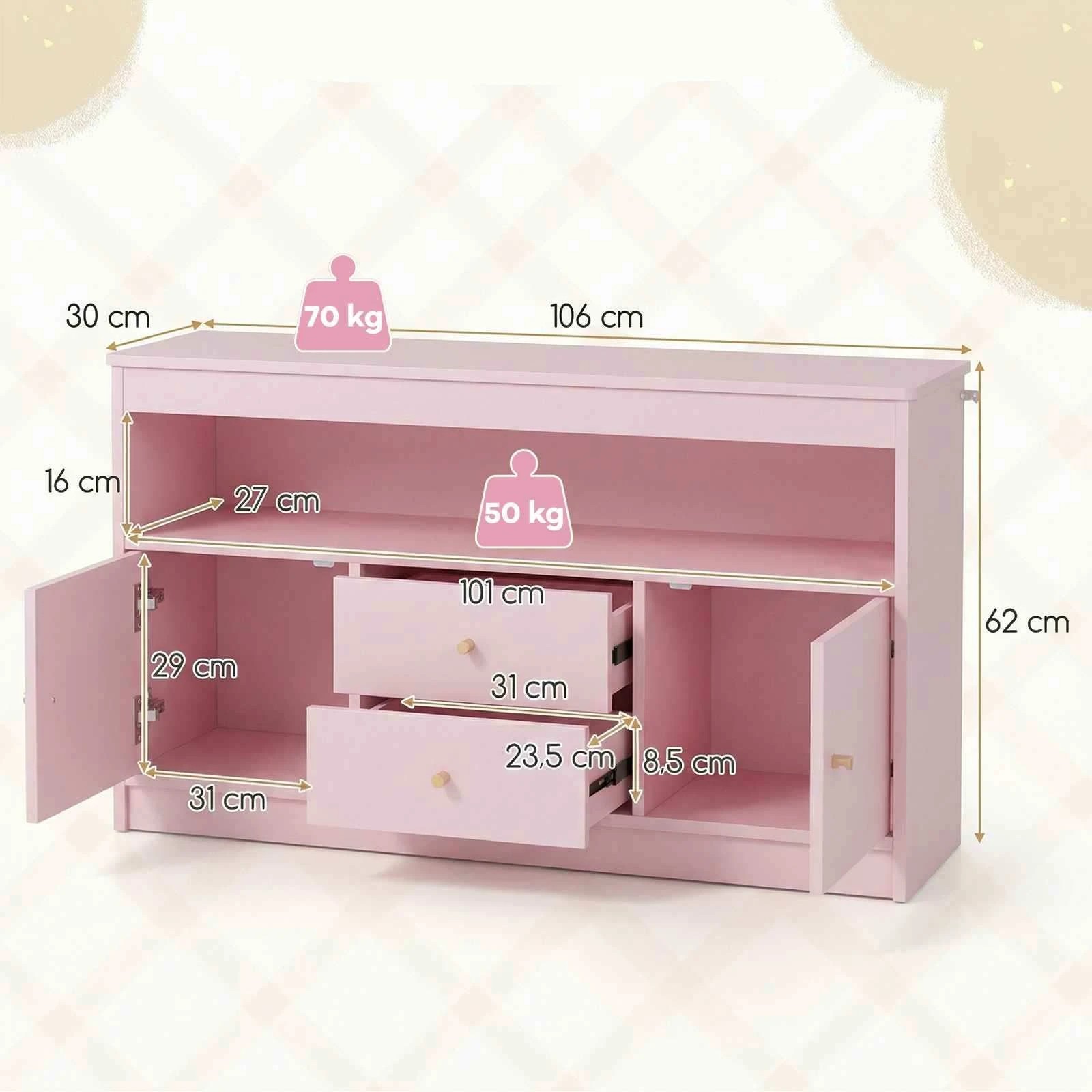 2 Costway Toy Storage Organizer Chest Bookshelf w/Drawers - Pink, 2 of 3