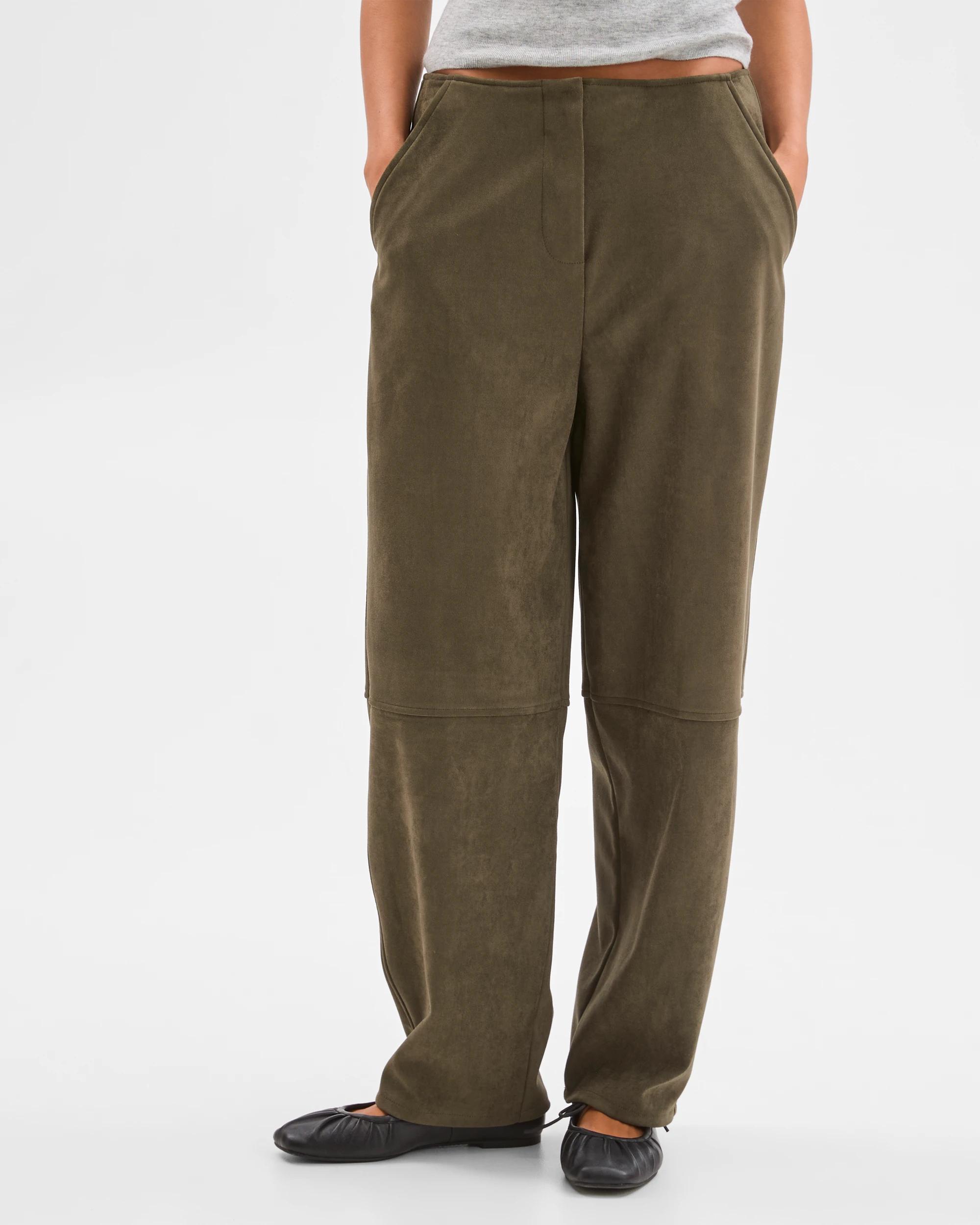 3 Lily Loves Faux Suede Barrel Leg Pants ARMY GREEN, 3 of 6