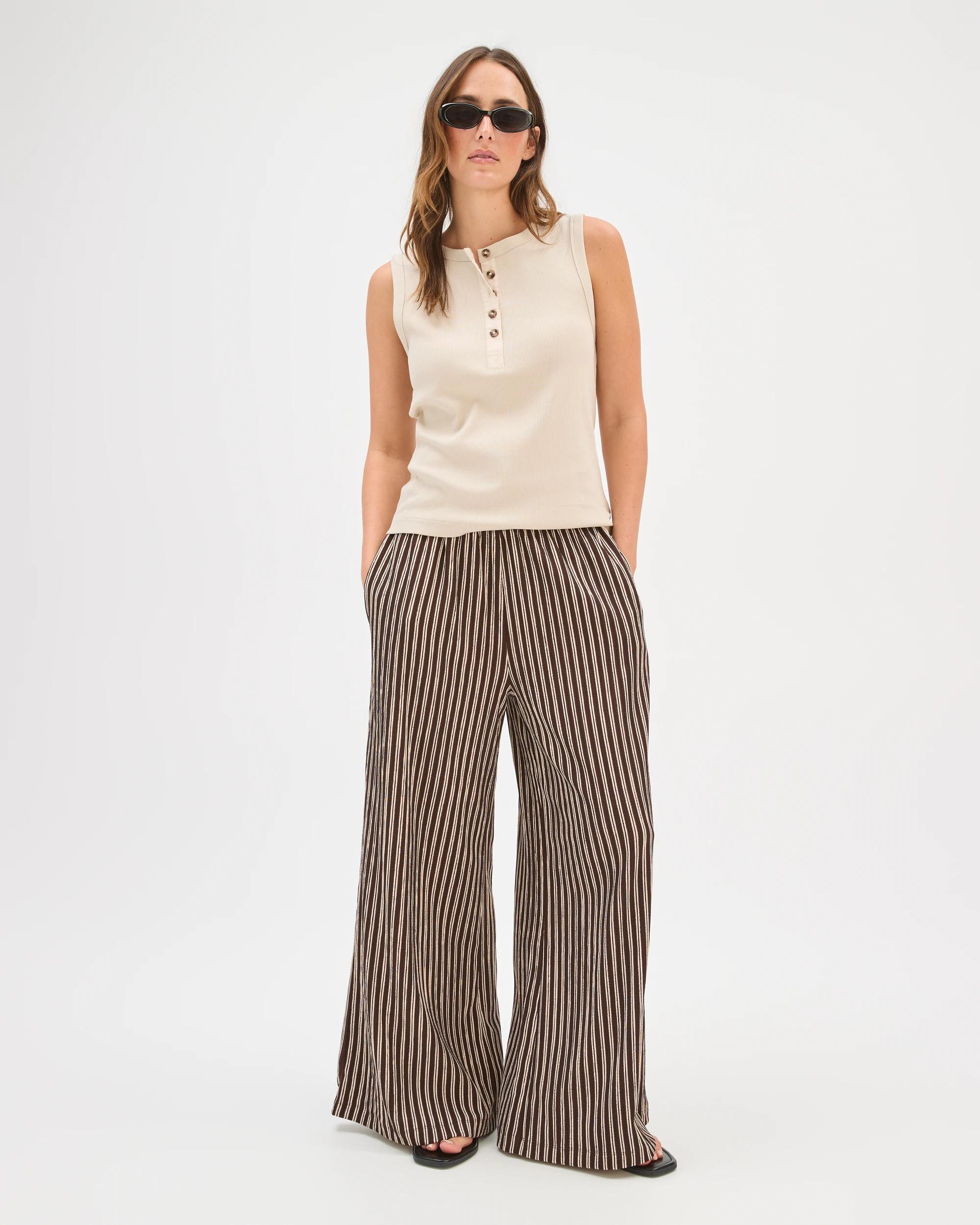 1 Target Woman Pull On Textured Wide Leg Pants COFFEE BEAN/BLACK STRIPE, 1 of 7