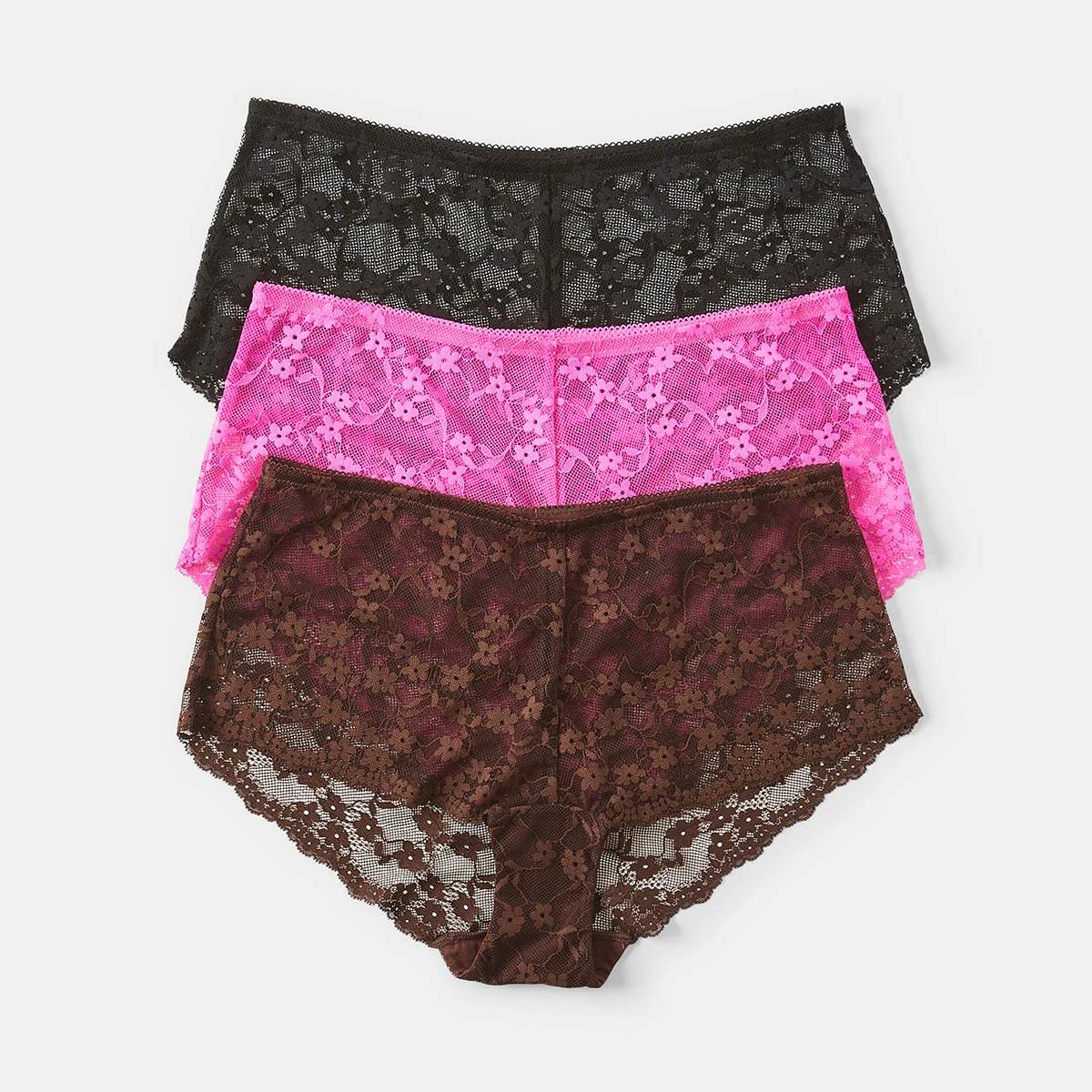 1 3 Pack Lace Boyleg Briefs Cf Hp Bk, 1 of 7