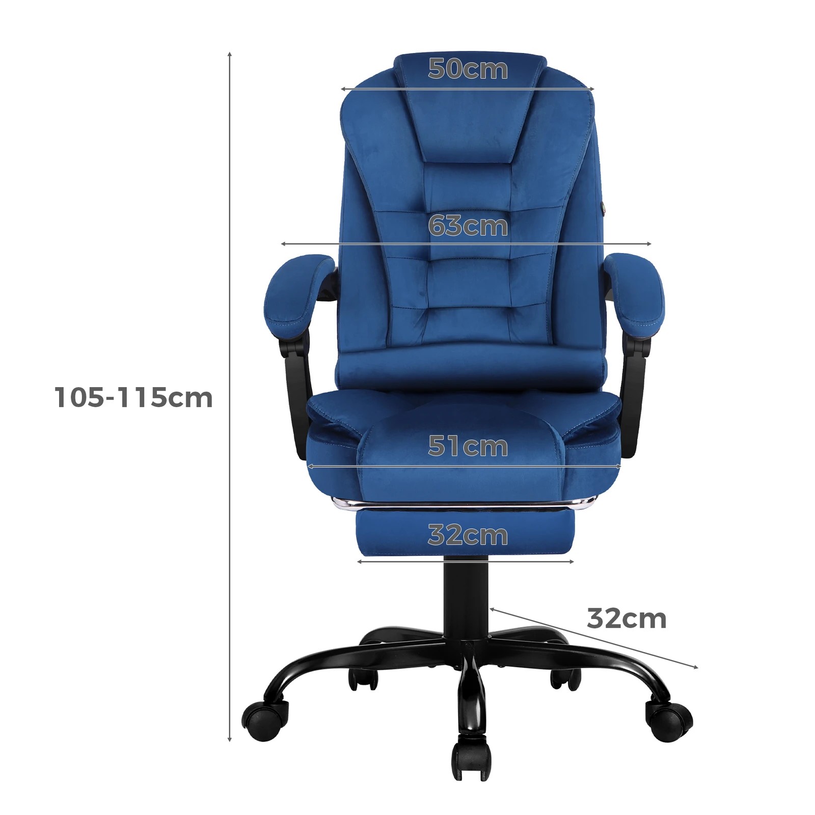 3 Alfordson Massage Office Chair Velvet Footrest Executive Gaming Racing Seat - Blue, 3 of 10