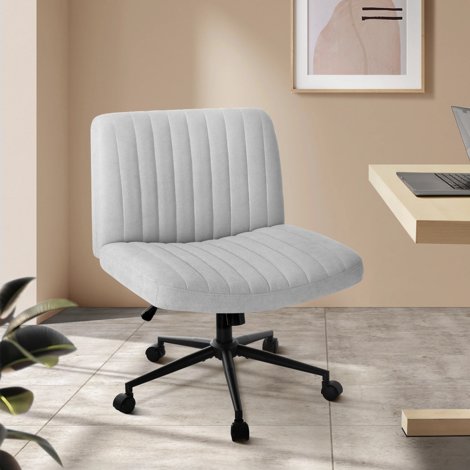 2 Oikiture Armless Office Desk Chair Linen
 - Grey, 2 of 9