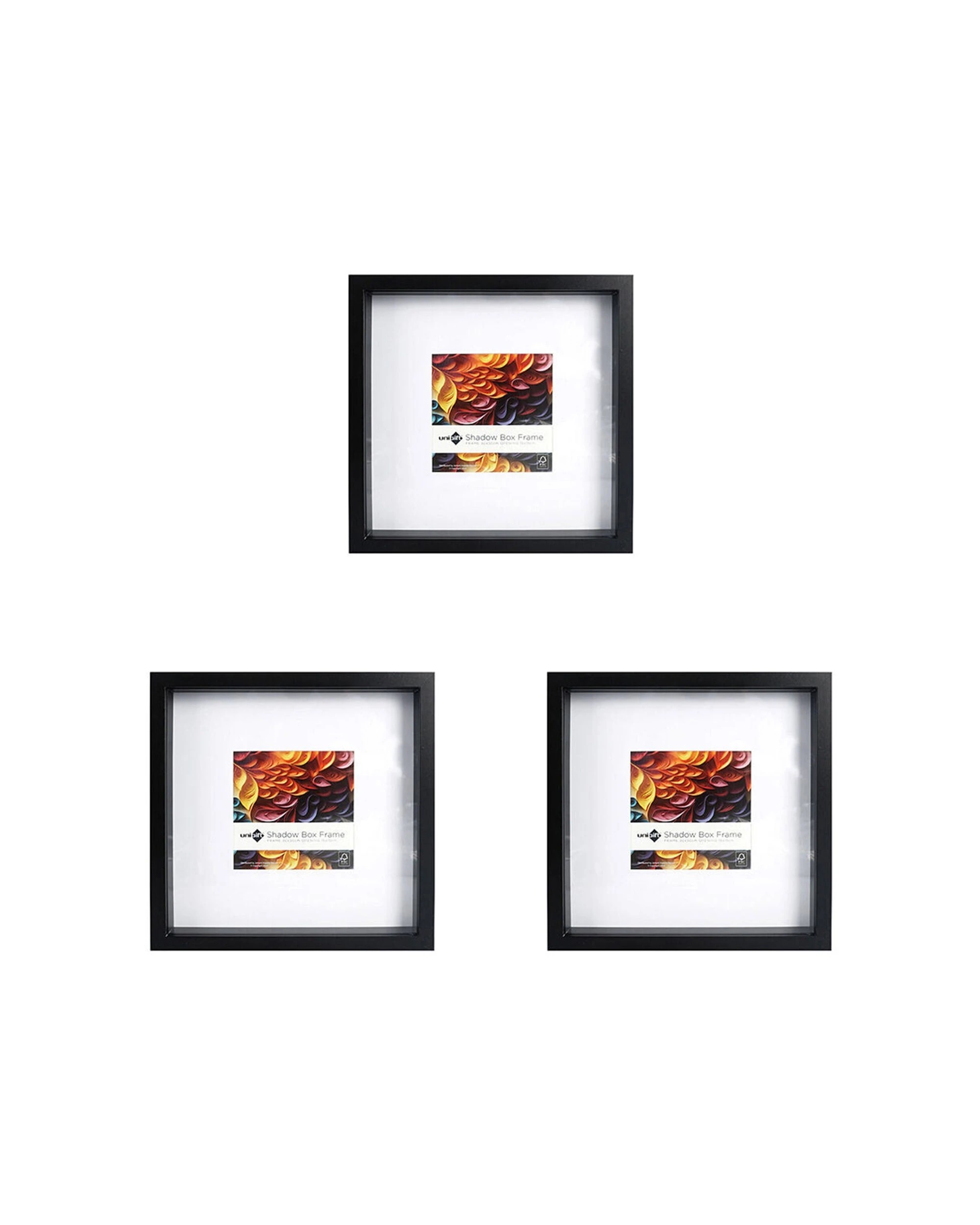 1 Unigift 3PK Shadow Box Wooden Glass Picture Photo Frame Home Decor 30x30cm/15x15cm - Black, 1 of 1