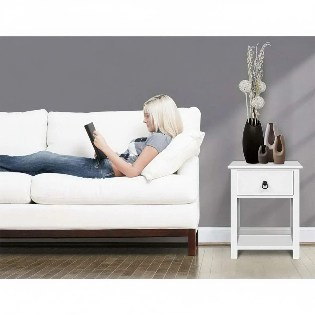 6 Artiss 2 X Bedside Table 1 Drawer with Shelf - White, 6 of 6