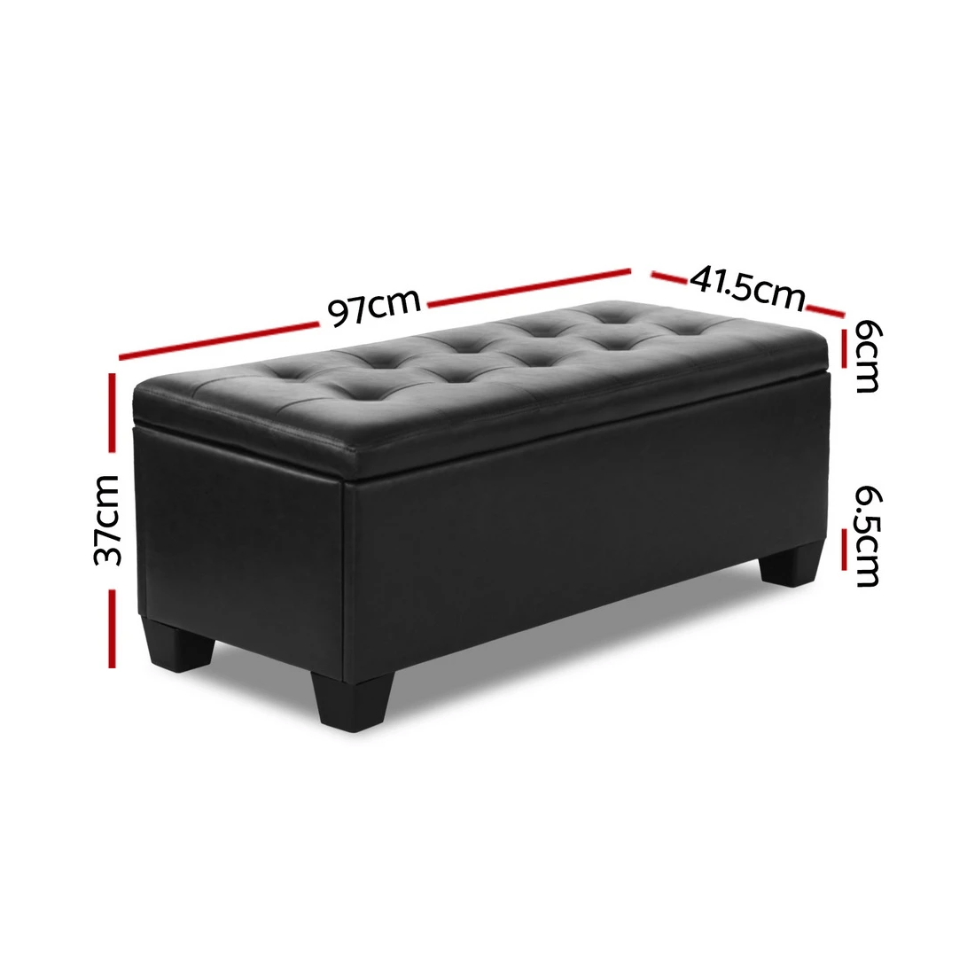 2 Artiss Storage Ottoman Blanket Box 97cm Leather - Black, 2 of 7