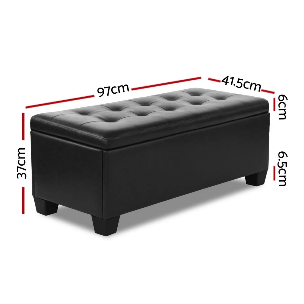 2 Artiss Storage Ottoman Blanket Box 97cm Leather - Black, 2 of 8