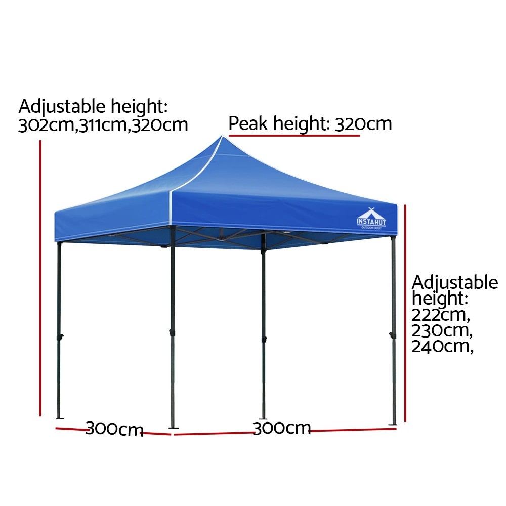 2 Instahut Gazebo Pop Up 3x3m w/Base Podx4 Marquee Folding Outdoor Wedding Camping Tent Shade - Blue, 2 of 6