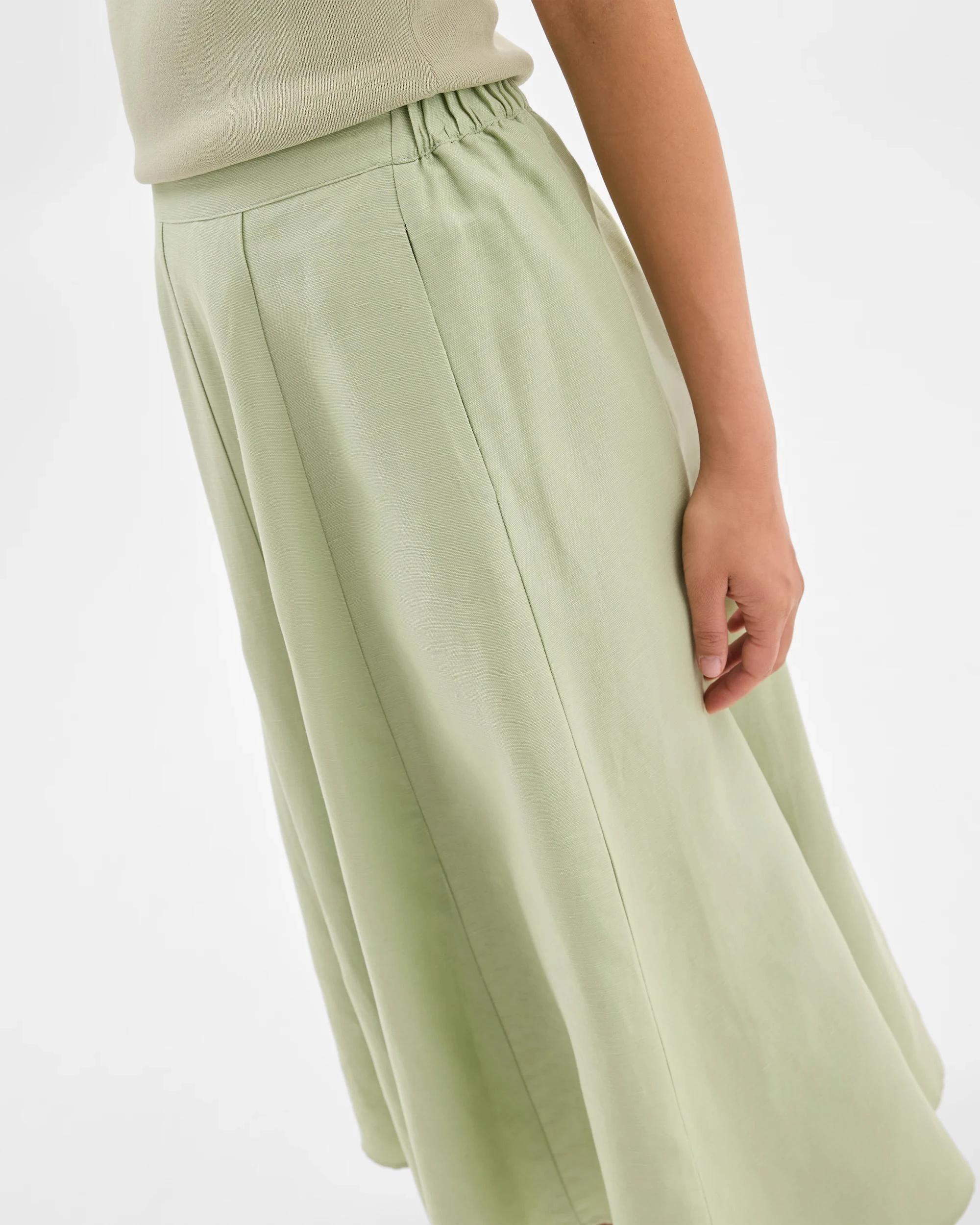3 Linen Blend A-Line Midi Skirt - Preview DESERT SAGE, 3 of 7