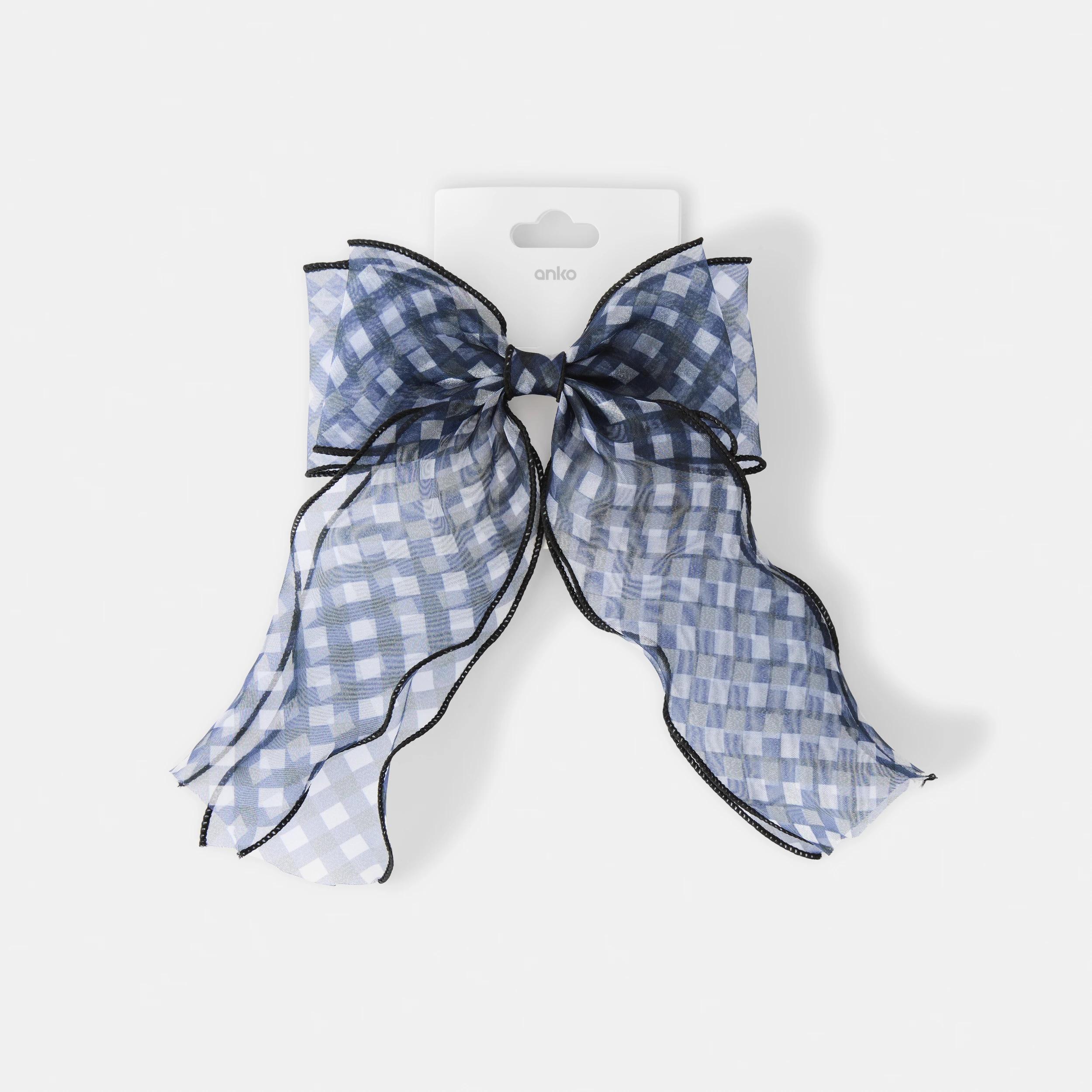 5 Black Organza Gingham Bow Hair Clip Black, 5 of 5
