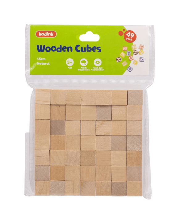 Kadink Wooden Cubes 1.5cm Natural 49 Piece