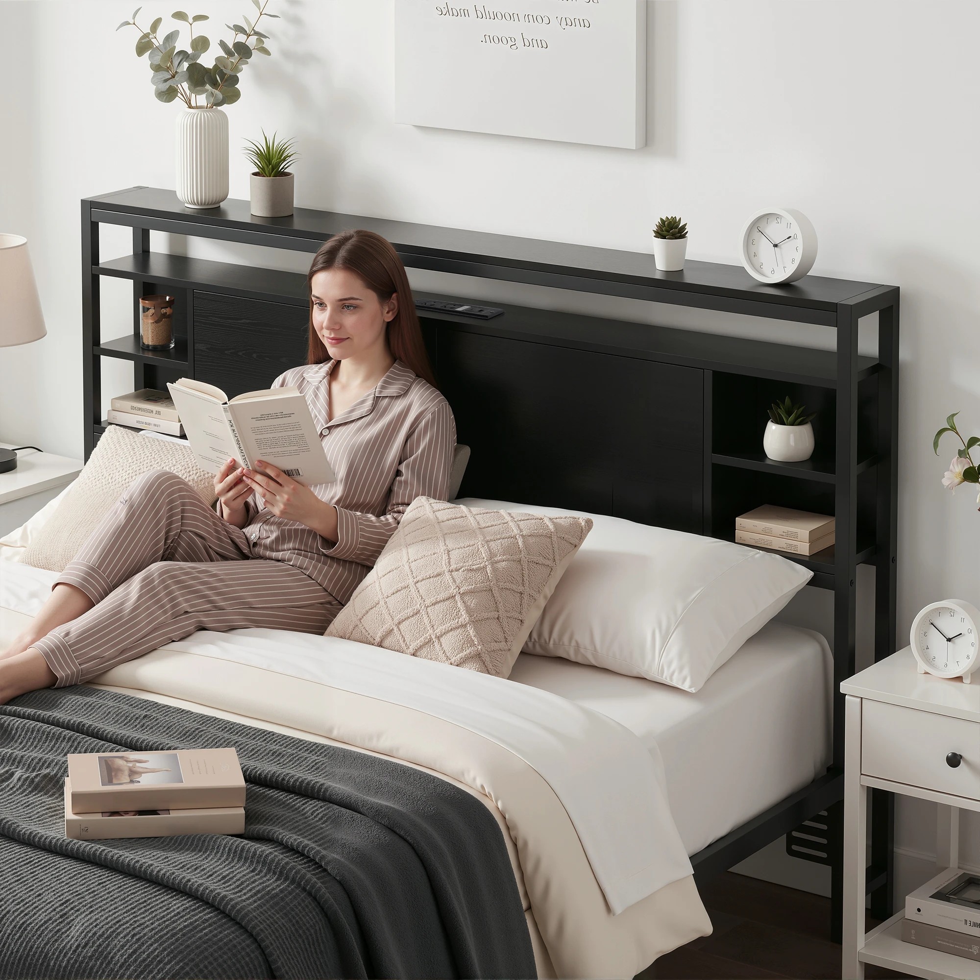 7 Artiss Bed Headboard Queen Storage Bedhead Charging Station - Black, 7 of 9