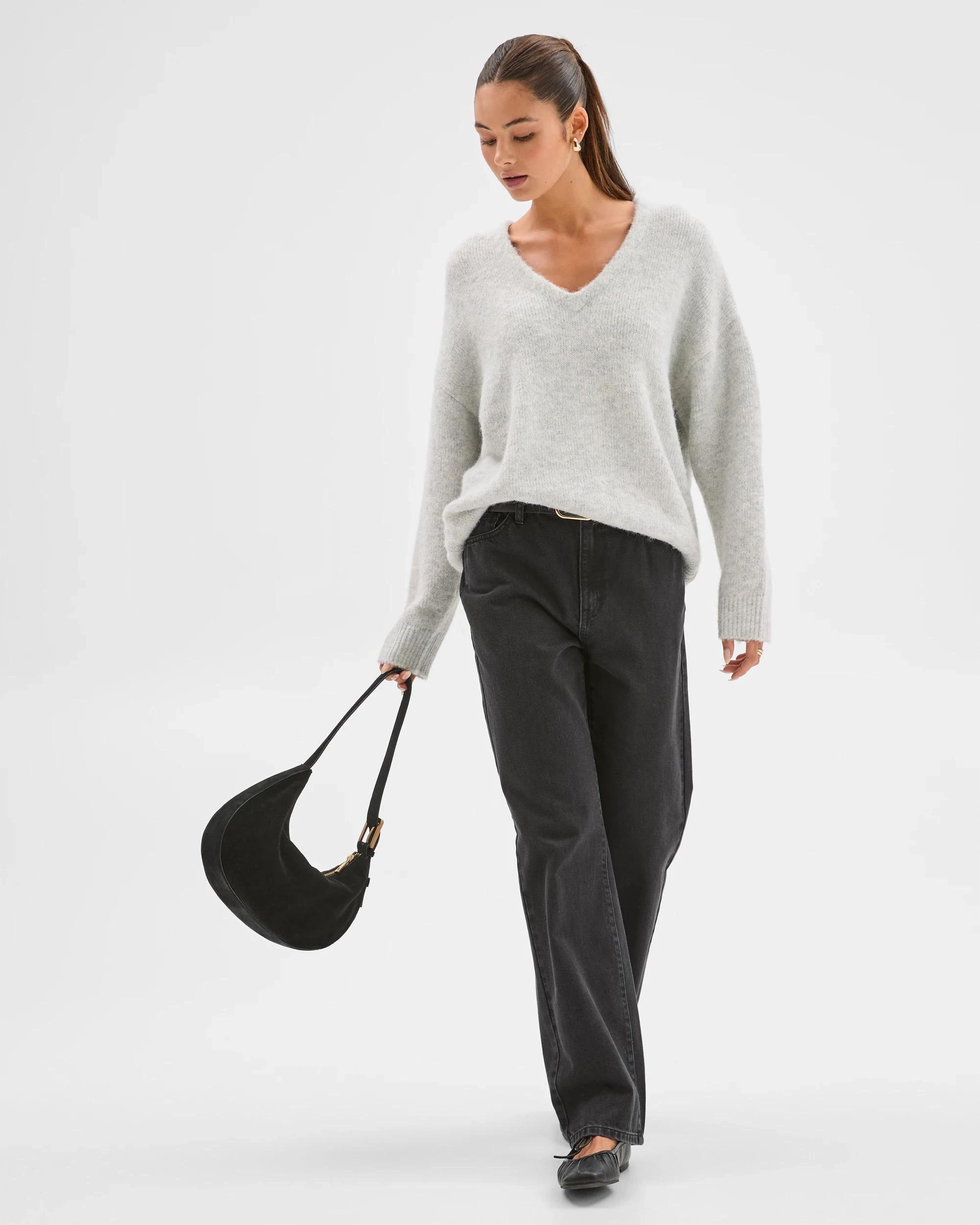 2 Lily Loves V-Neck Fluffy Knit Jumper SILVER MARLE, 2 of 7