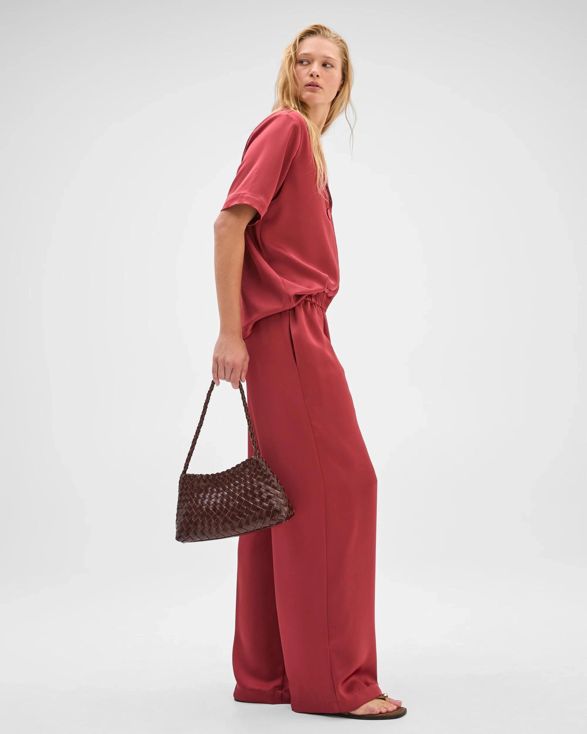 1 Preview Satin Straight Leg Pants POMEGRANATE, 1 of 7