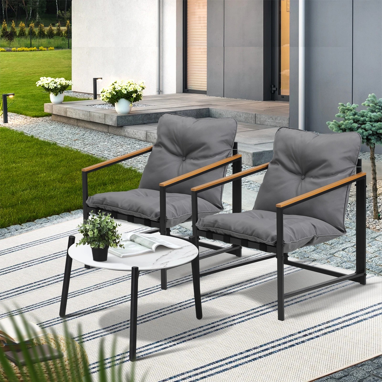 9 Livsip 3pc Outdoor Patio Furniture Set Bistro Sets 50cm Round Marble Table
 - Multi, 9 of 10