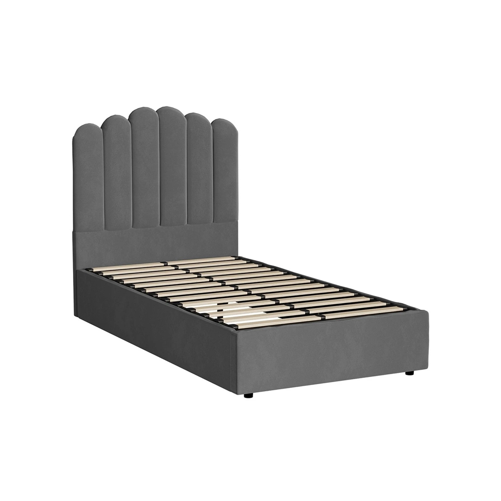 1 Oikiture Bed Frame King Single Size Gas Lift Bed Base With Storage Velvet KLON - Grey, 1 of 9