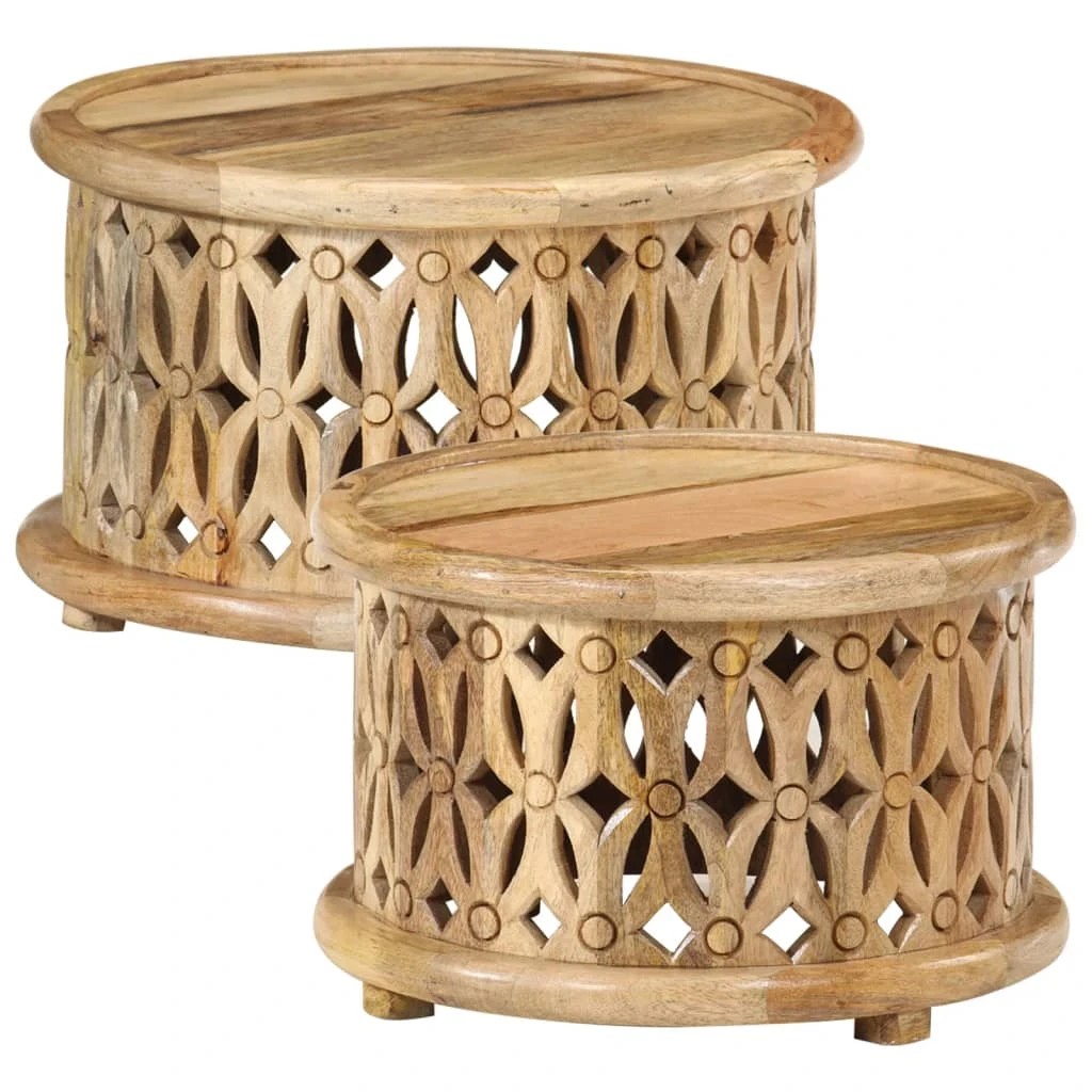 2 Vidaxl 2 Piece Coffee Table Set Solid Wood Mango - Brown, 2 of 10