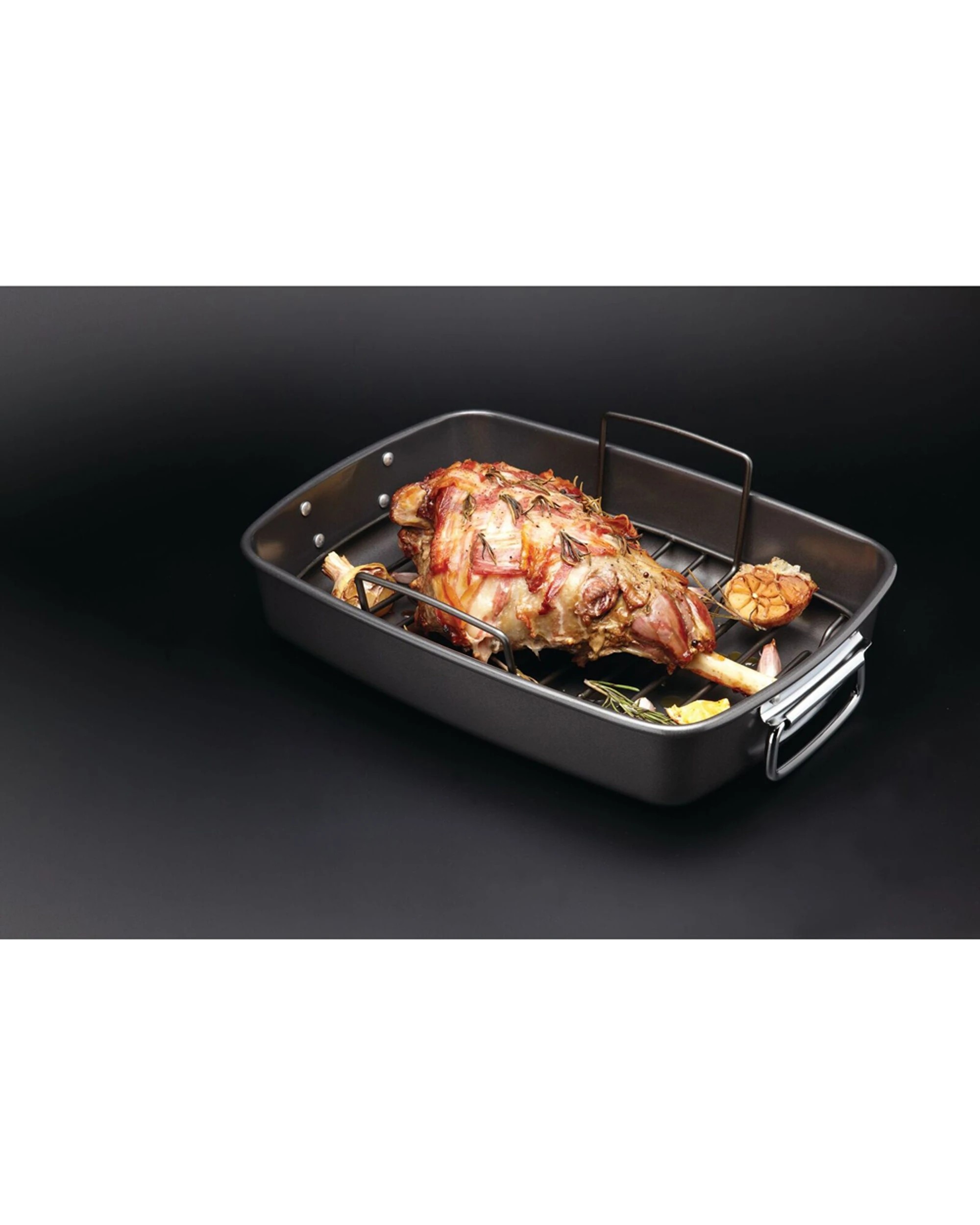 2 MasterCraft 40x28cm Heavy Base Non-Stick Roaster With Removable Roasting Rack - Black, 2 of 8