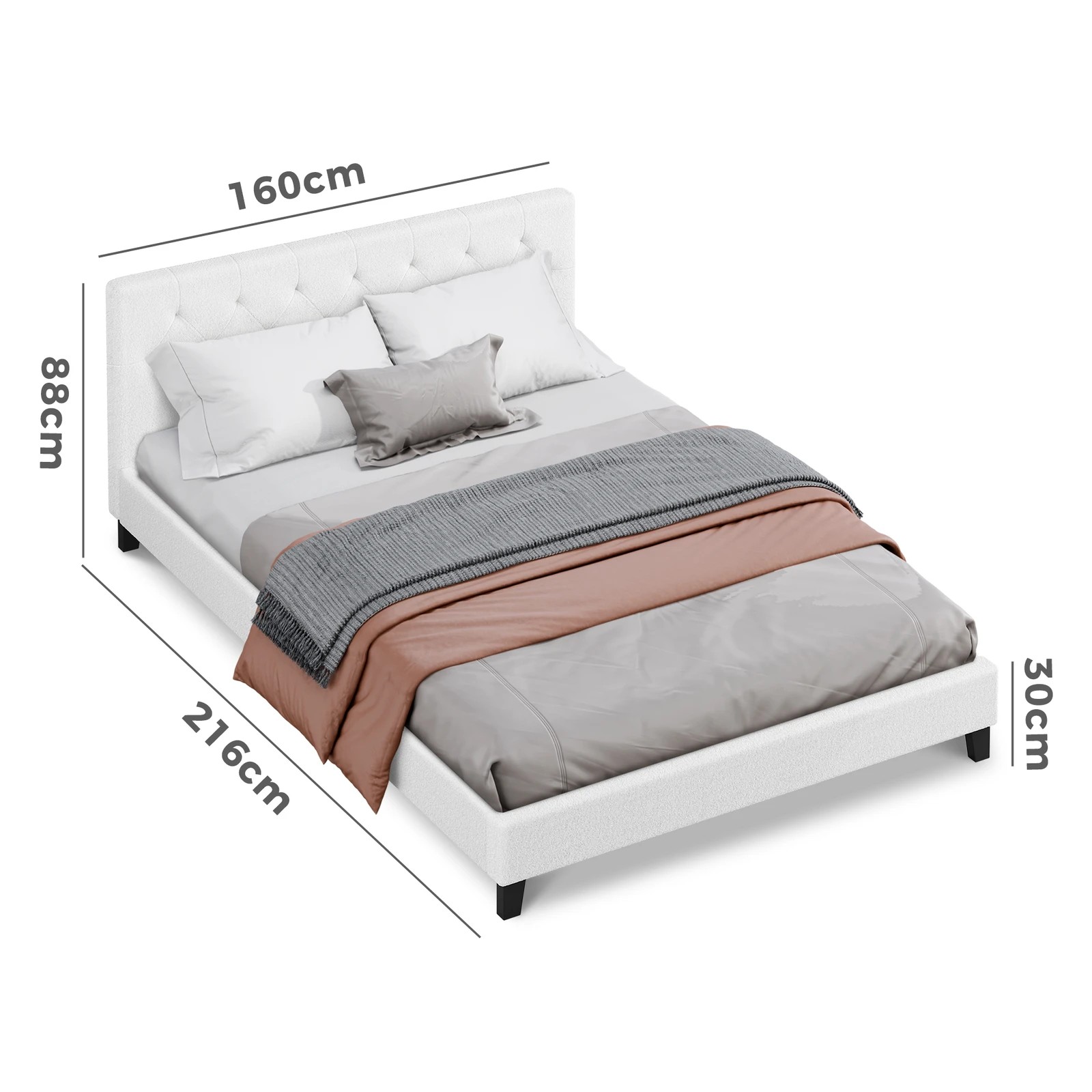 10 Alfordson Bed Frame Queen Size Wooden Base Platform Boucle Madelyn - White, 10 of 10