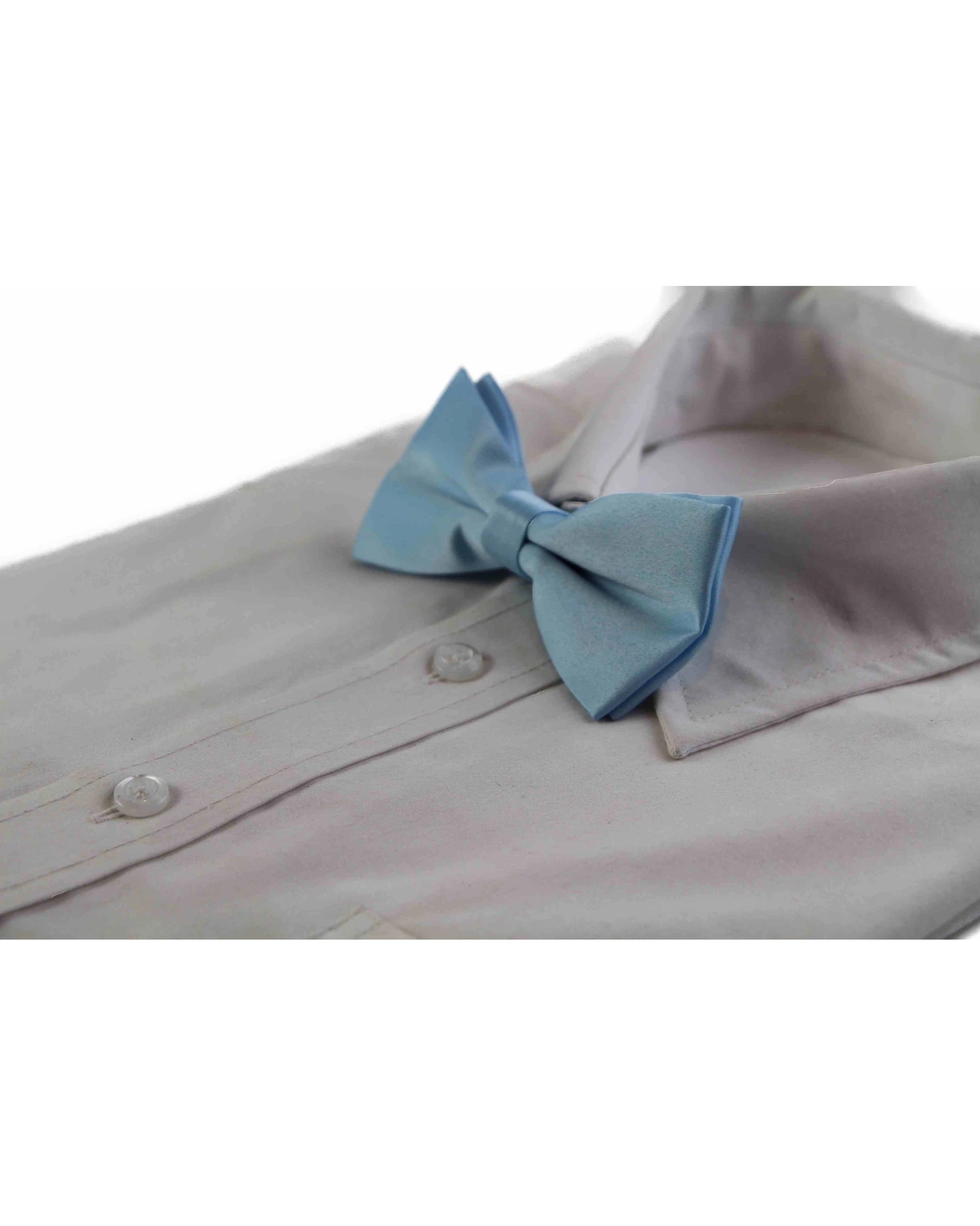 1 Zasel Mens Matt Solid Plain Light Blue Colour Bow Tie - Blue, 1 of 3