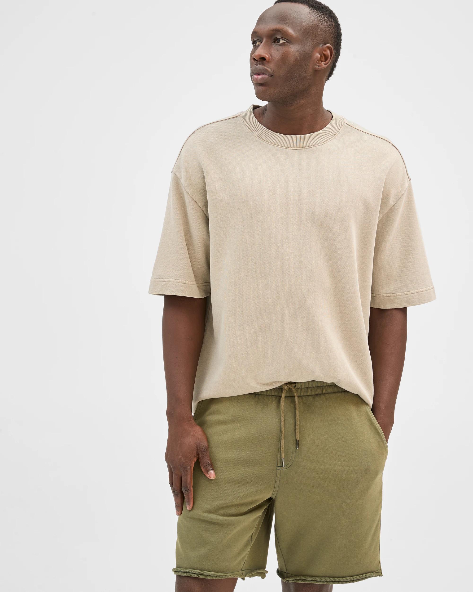 4 Commons Australian Cotton Rib Stripe Fleece Shorts MILITARY GREEN, 4 of 7