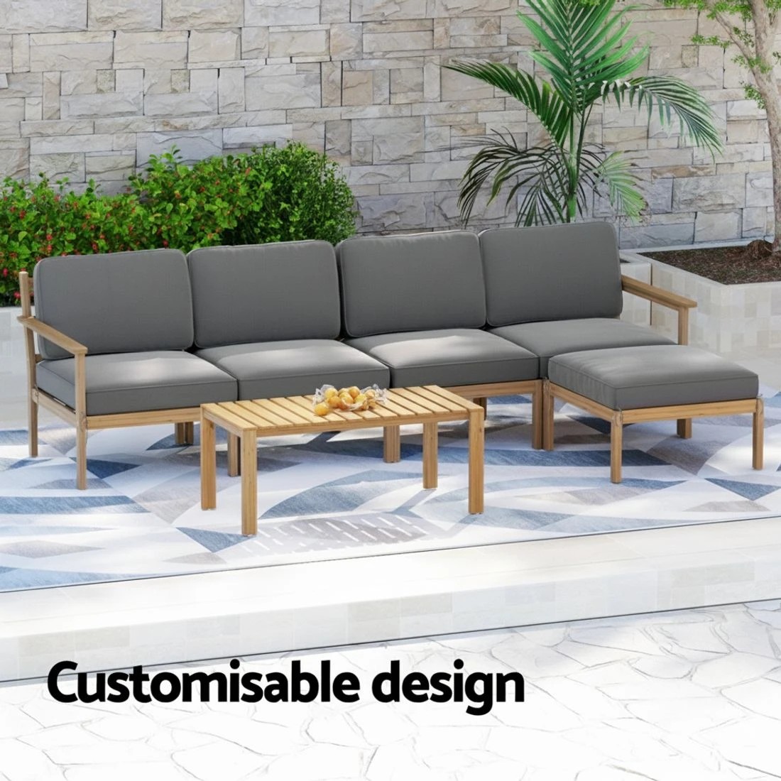 4 Gardeon 5-Seater Outdoor Sofa Set Wooden Lounge Setting 6PCS - Natural, 4 of 7