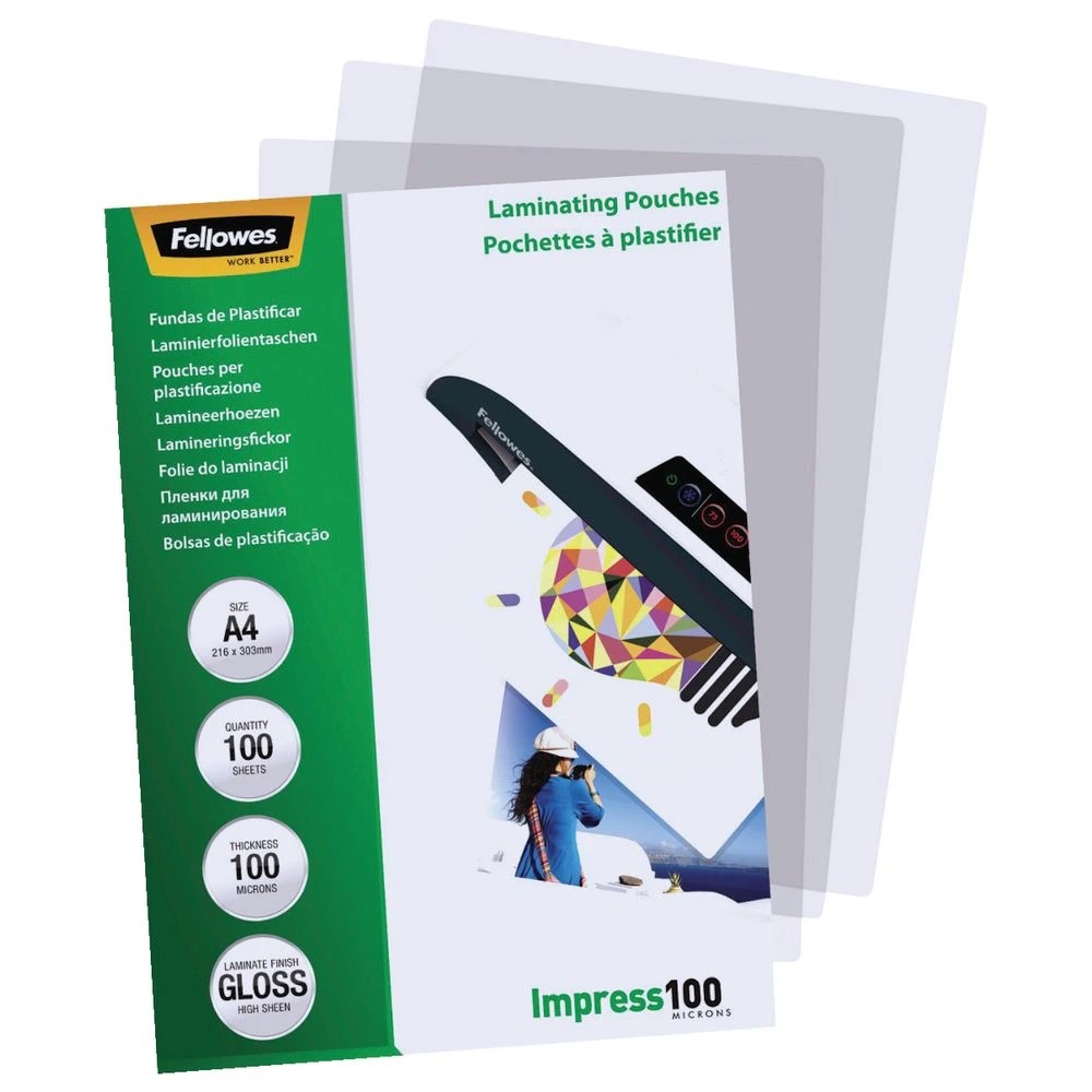 4 Fellowes A4 100 Micron Laminating Pouch Gloss 100 Pack, 4 of 4