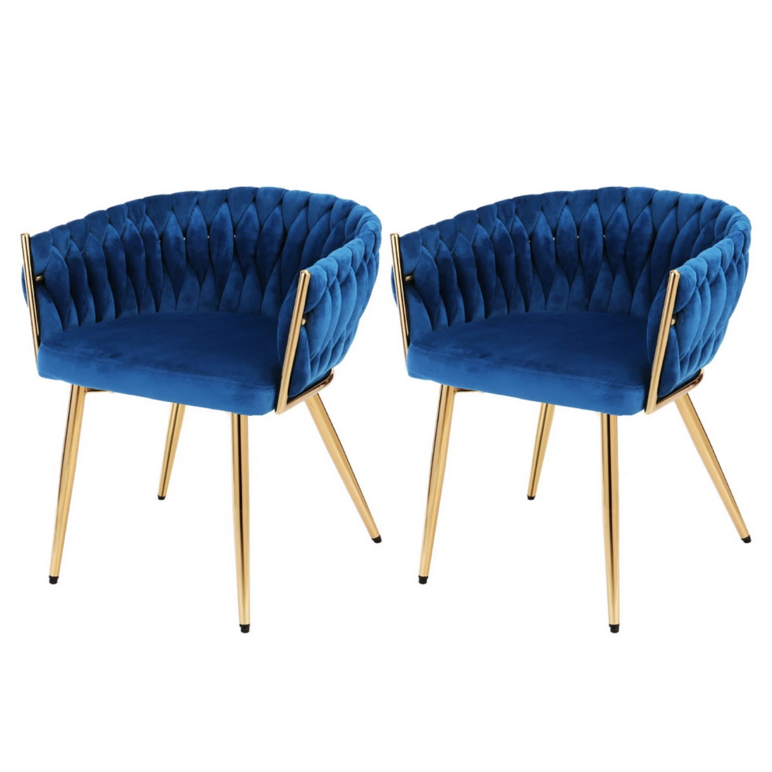 1 1 Set of 2 Artiss Dining Chairs Velvet Weaving Armchair - Blue, 1 of 5