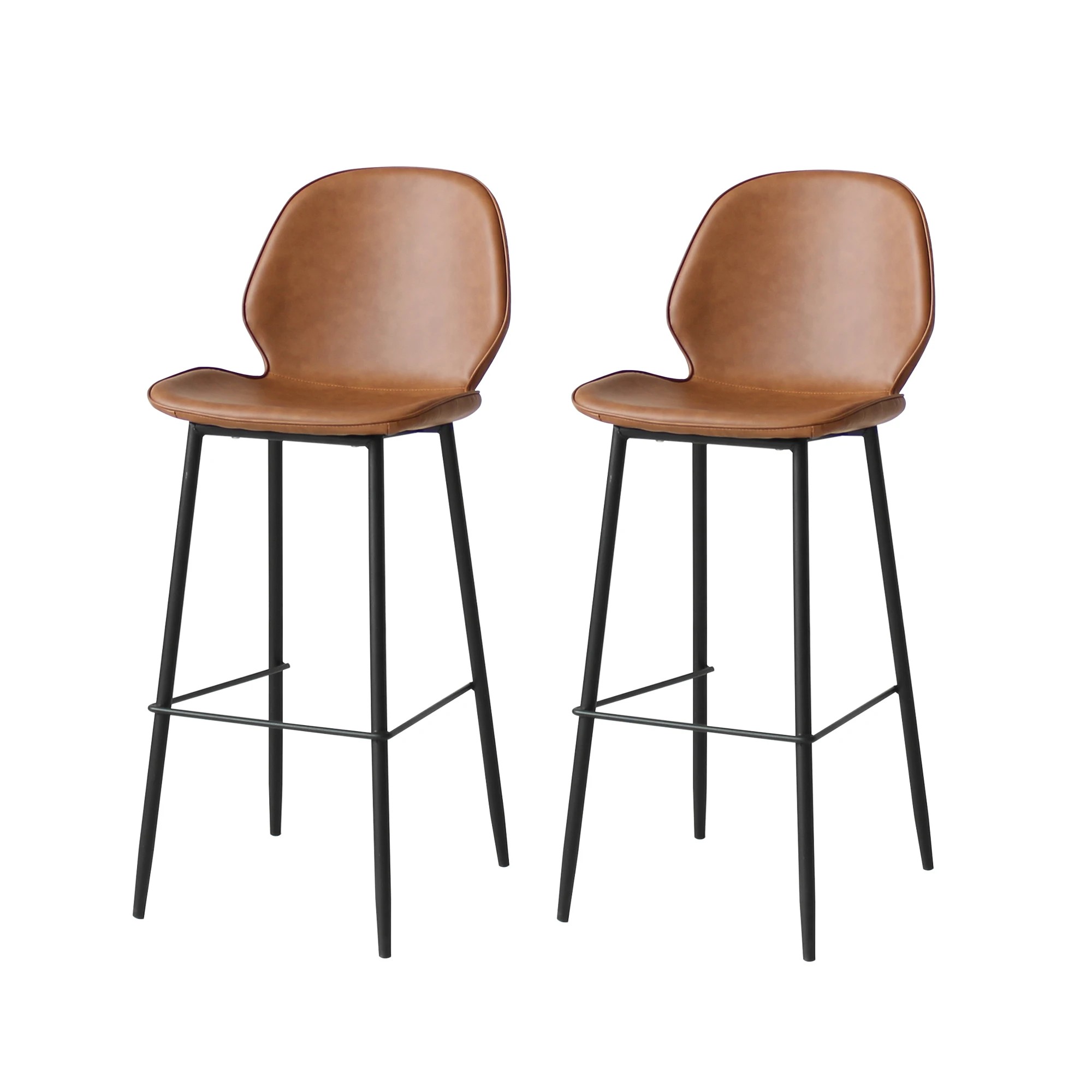 1 Levede 2x Leather Bar Stool - Brown, 1 of 6