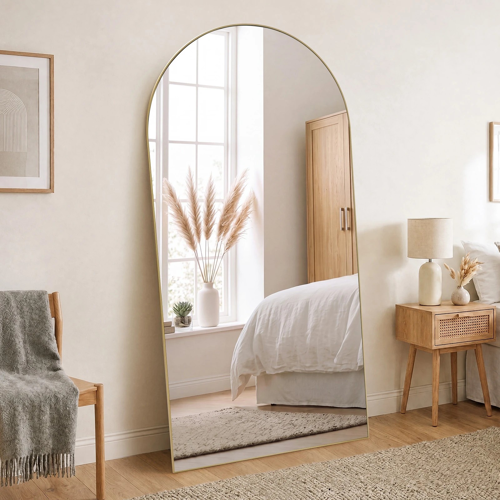 3 Oikiture Arched Full Length Mirror Floor Mirrors 200x100cm - Gold, 3 of 9