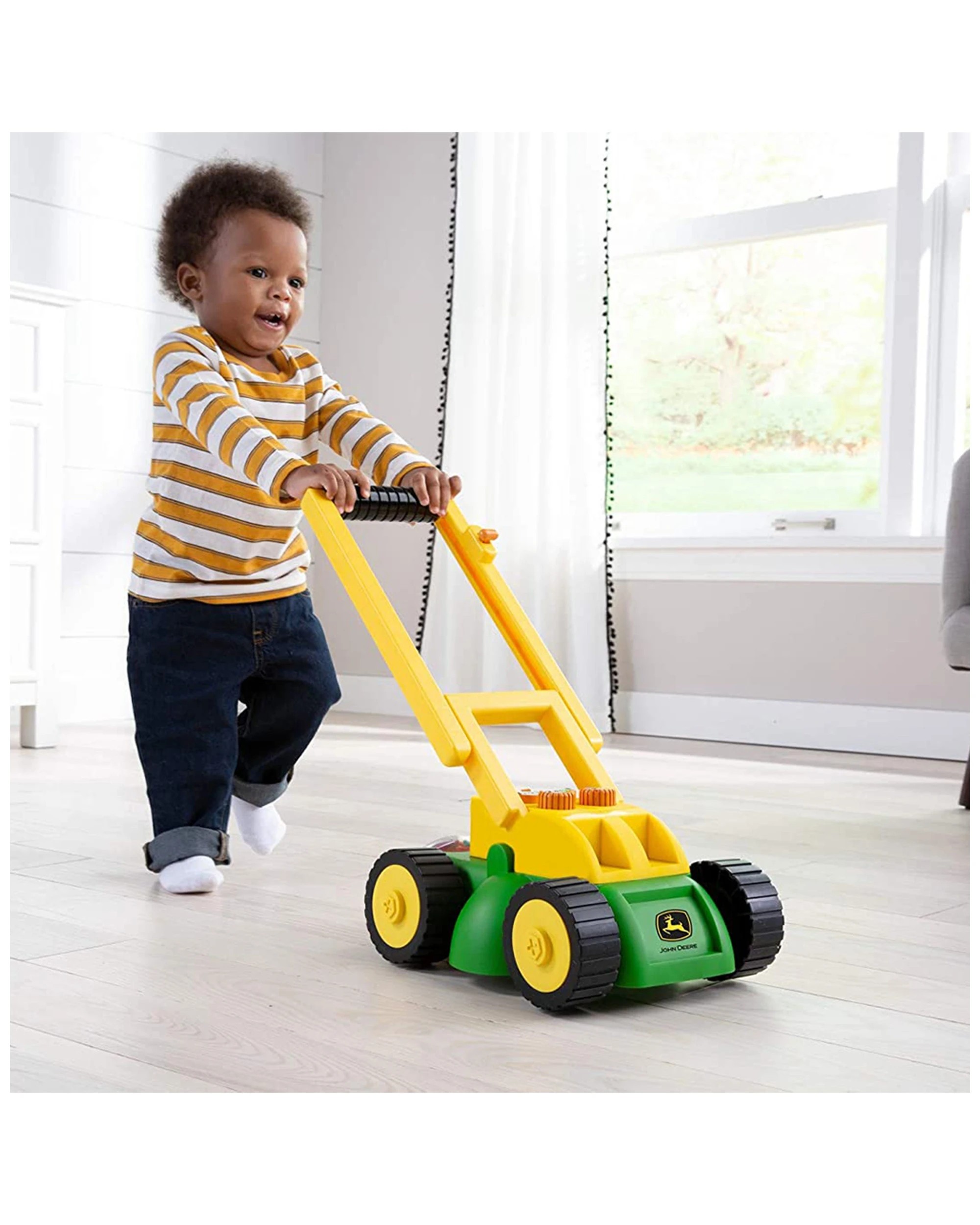 3 John Deere Kids Lawn Mower Toy With Sound Effects And Fold-down Handle - Green, 3 of 4