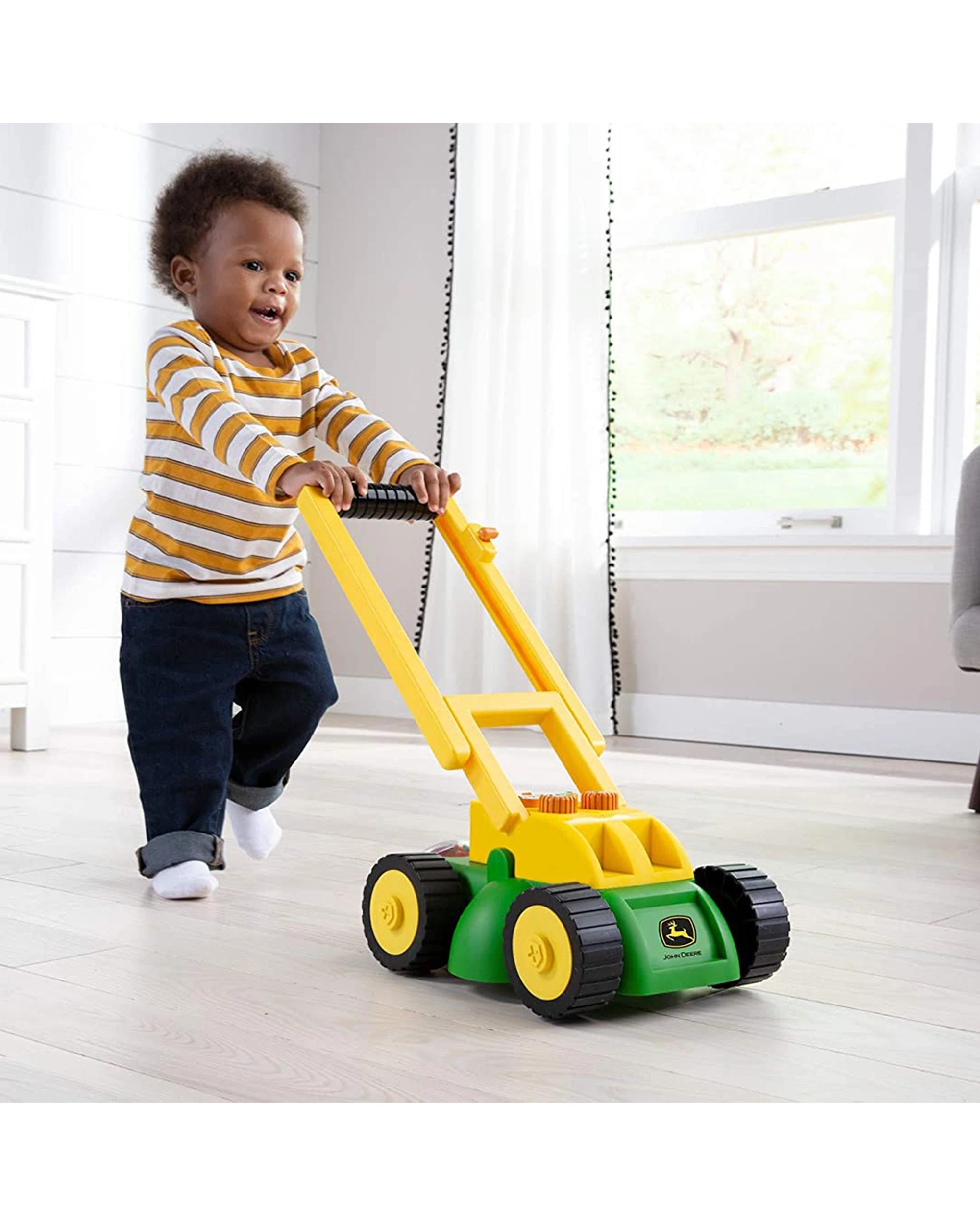 3 John Deere Kids Lawn Mower Toy With Sound Effects And Fold-down Handle - Green, 3 of 4