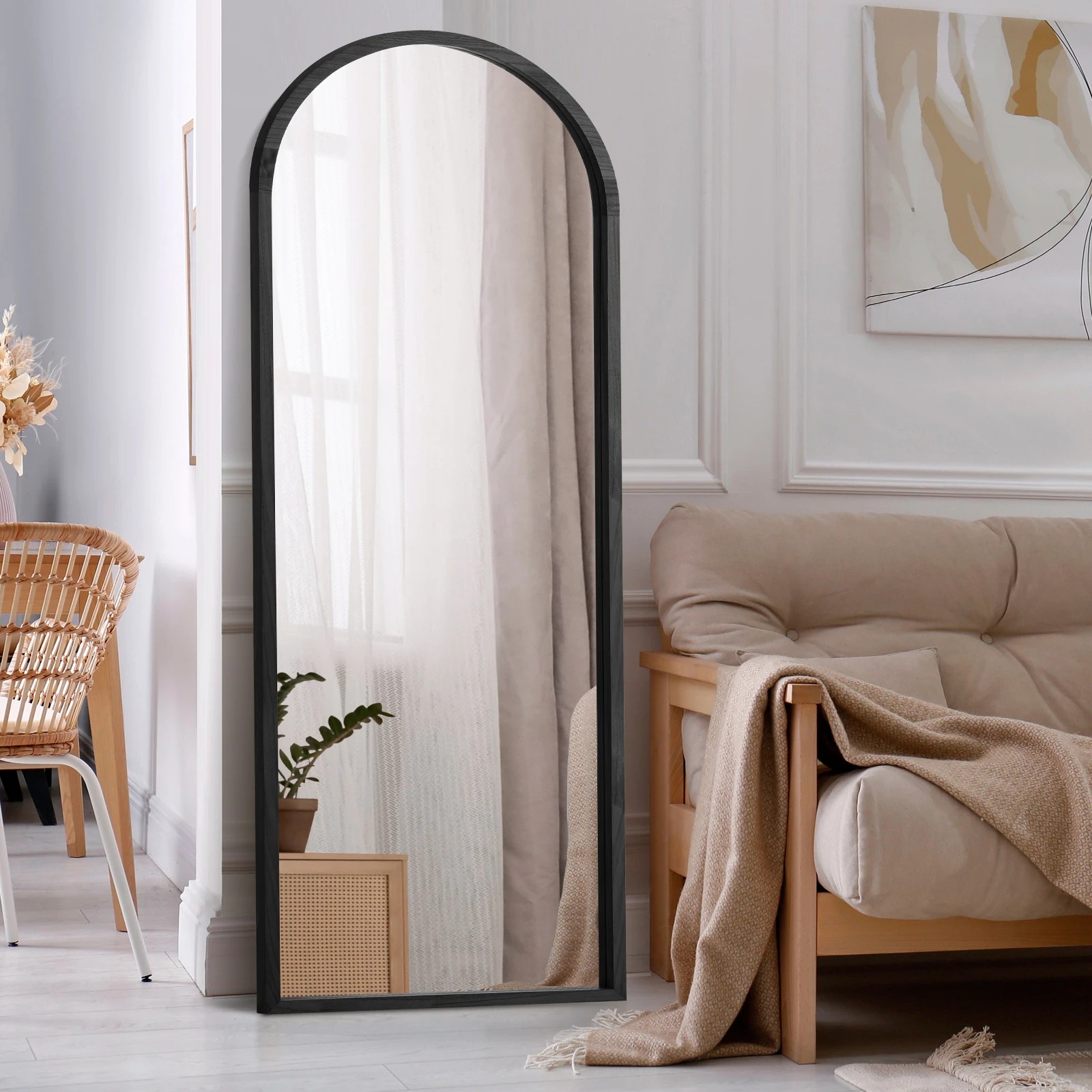 2 Oikiture Wooden Full Length Mirror 166x60cm Arched Dressing Floor Mirrors
 - Black, 2 of 9