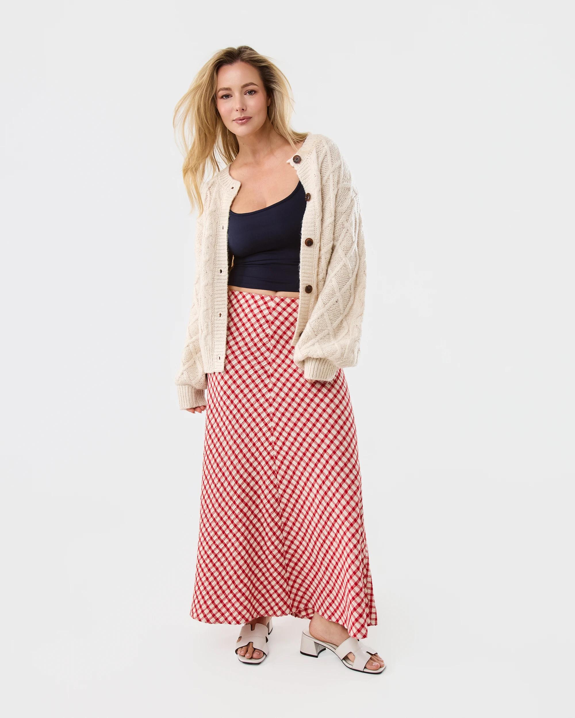3 A-line Midi Skirt Red Plaid, 3 of 6