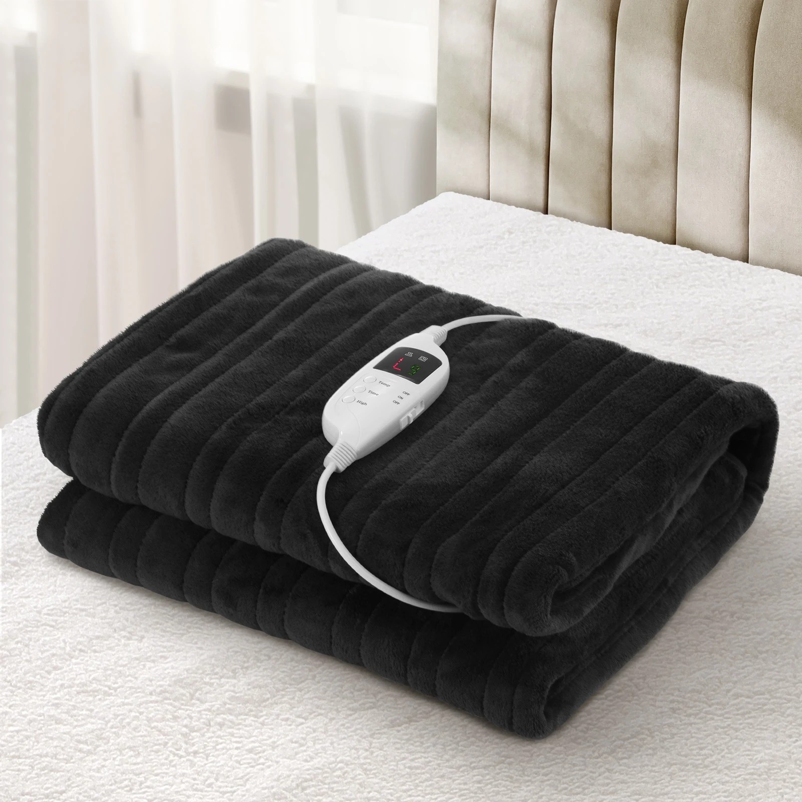 3 Bedra Bedding Washable Electric Heated Throw Rug Flannel Snuggle Blanket Winter Warm - Black, 3 of 10