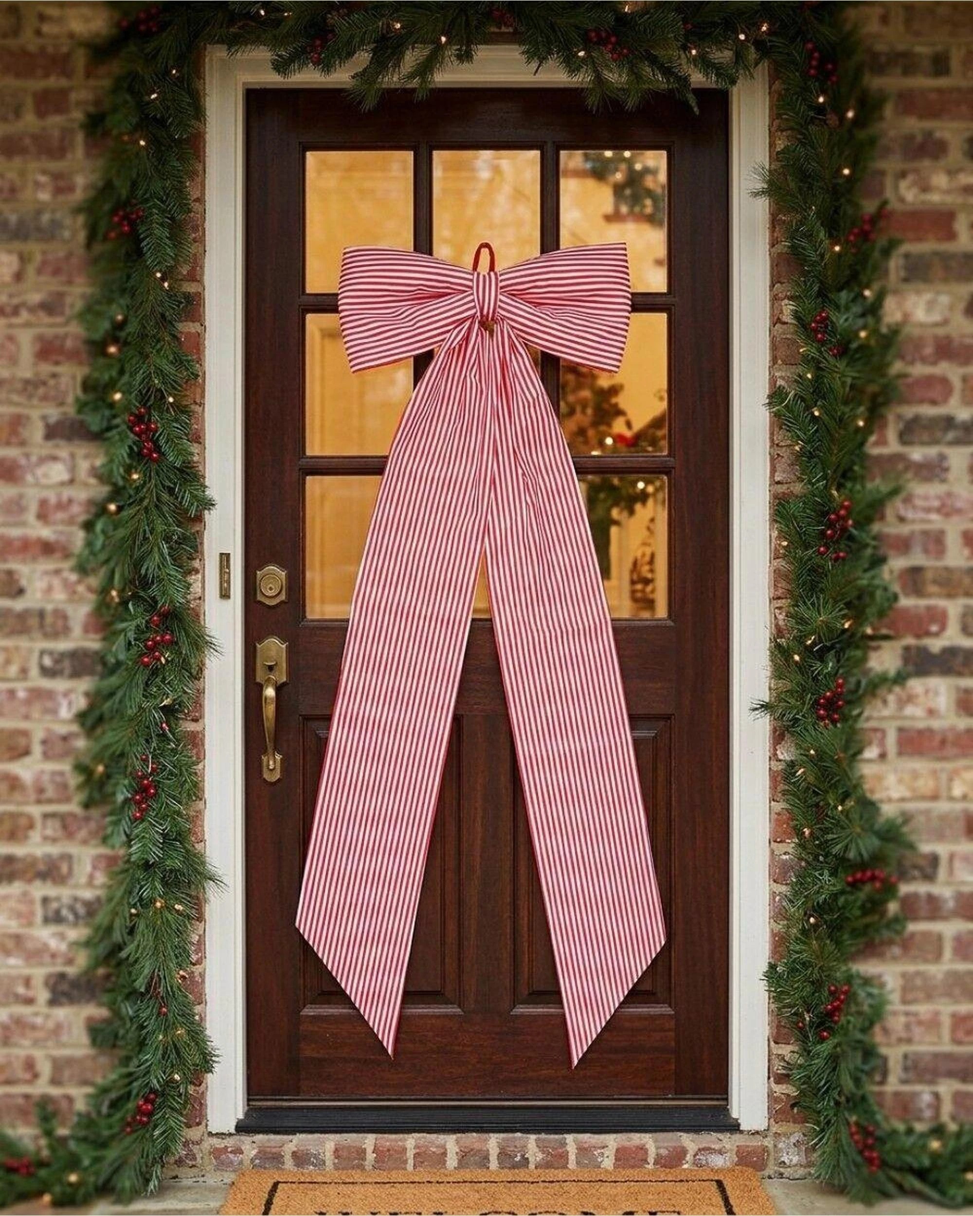 Christmas Warehouse Red & White Candy Cane Stripe Front Door Bow ...
