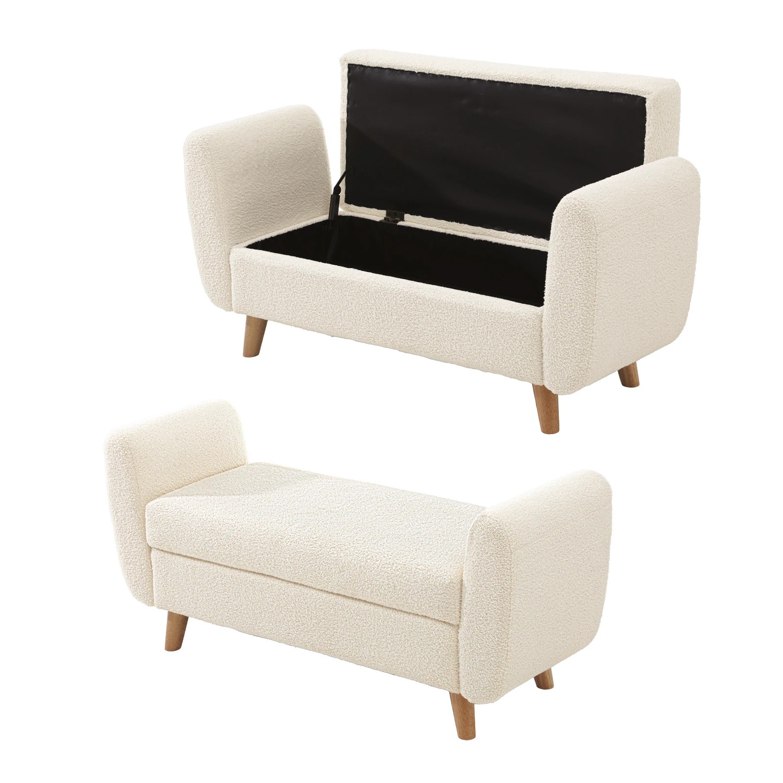 1 Oikiture Storage Ottoman Blanket Box Arm Foot Stool Couch Large Sherpa
 - White, 1 of 10