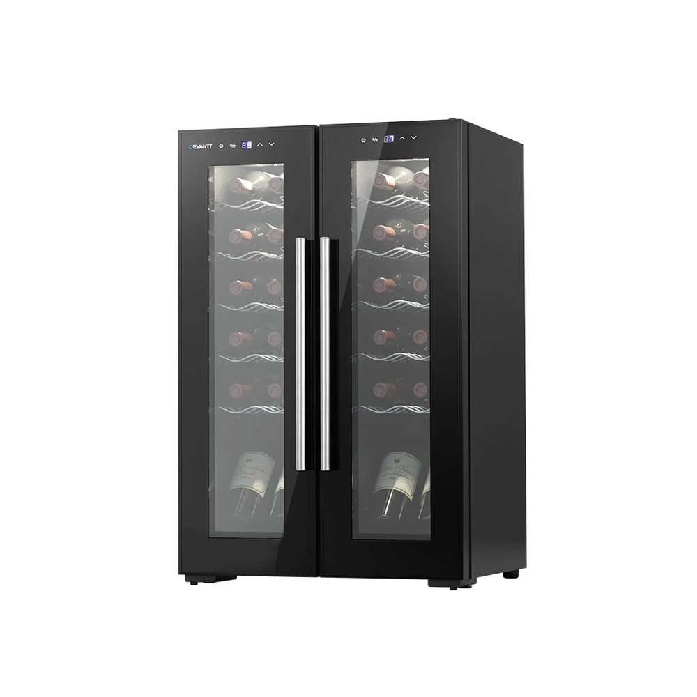 1 Devanti Wine Fridge Cooler Dual Zone 24 Bottles - Black, 1 of 5