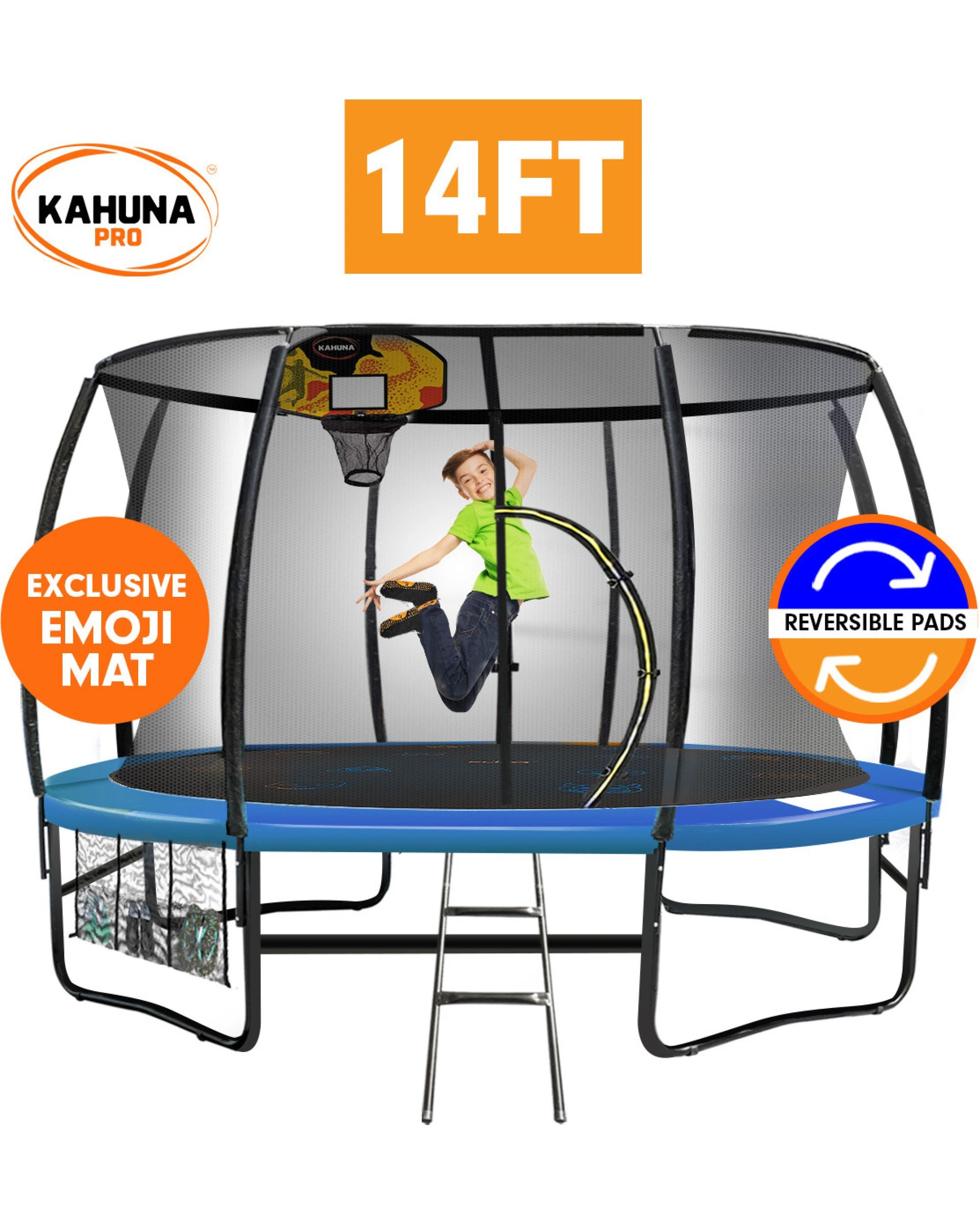 3 Kahuna Pro 14 ft Trampoline with Mat, Reversible Pad, Basketball Set, 3 of 7