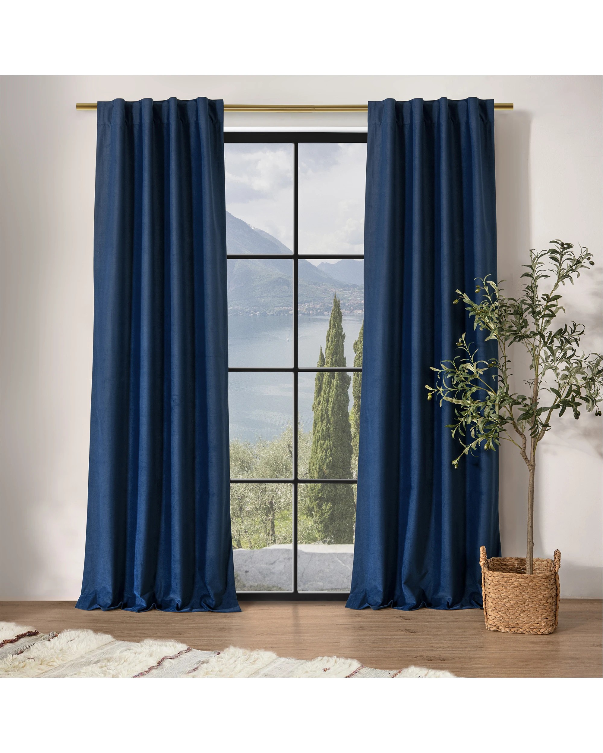 1 Cadence & Co. Byron Matte Velvet 100% Blockout Concealed Tab Top Curtain Twin Pack 135x223cm - Ocean Blue, 1 of 6