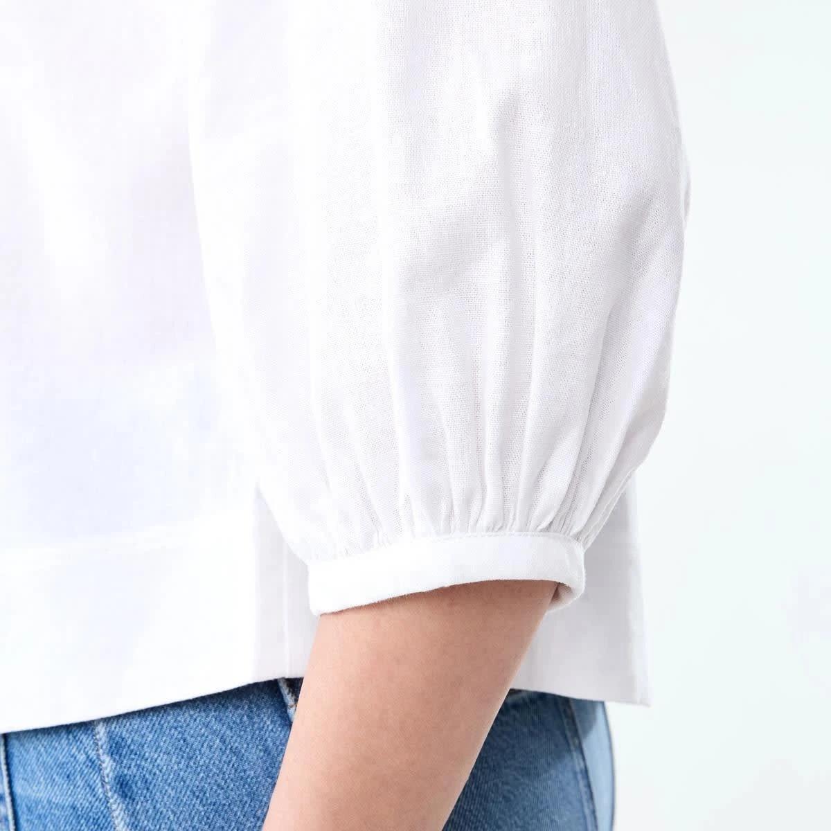 6 Long Sleeve Linen Blend Top WHITE, 6 of 7