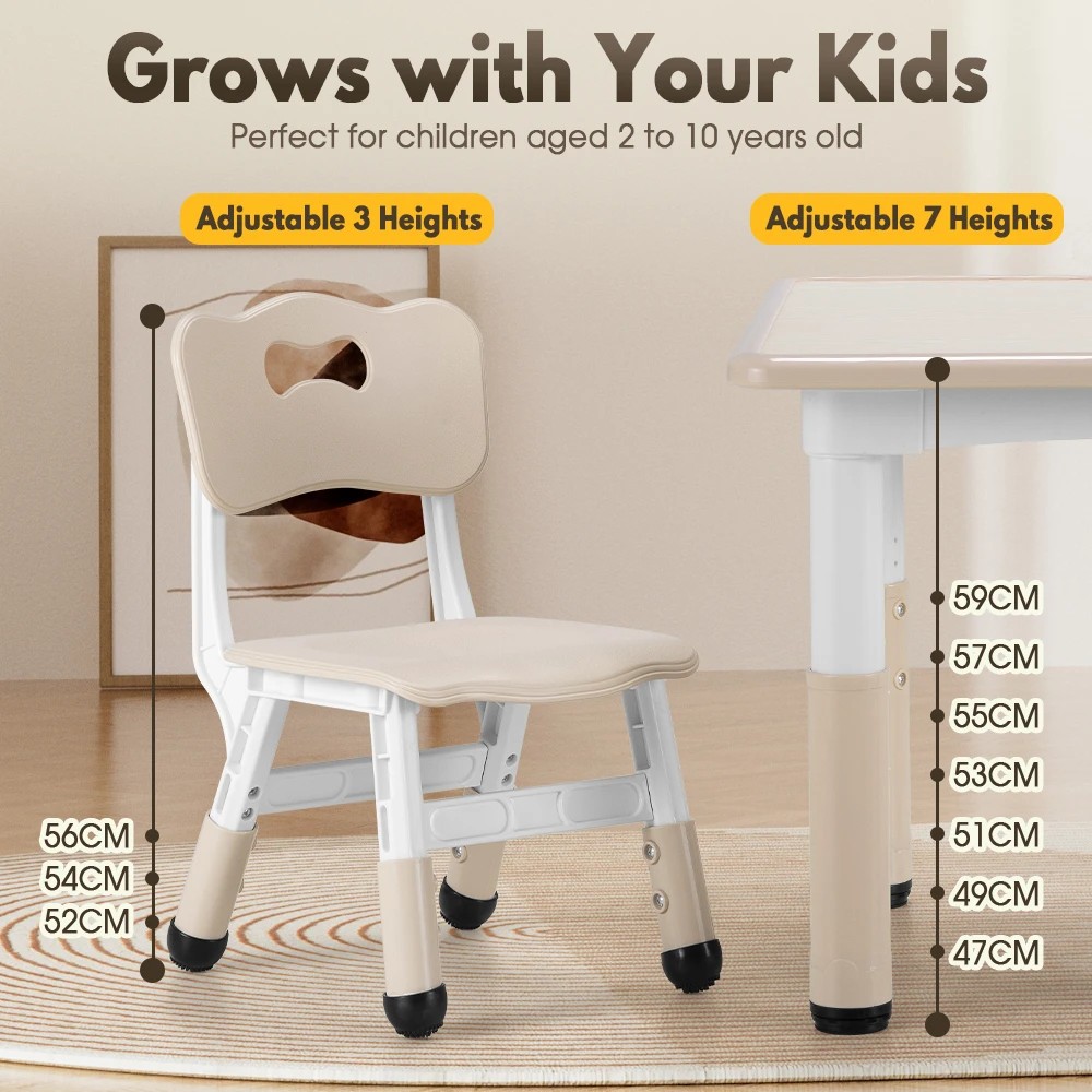 4 PlayPals Kids Table Chairs Set Height Adjustable Toddler Graffiti Desktop - Beige, 4 of 4