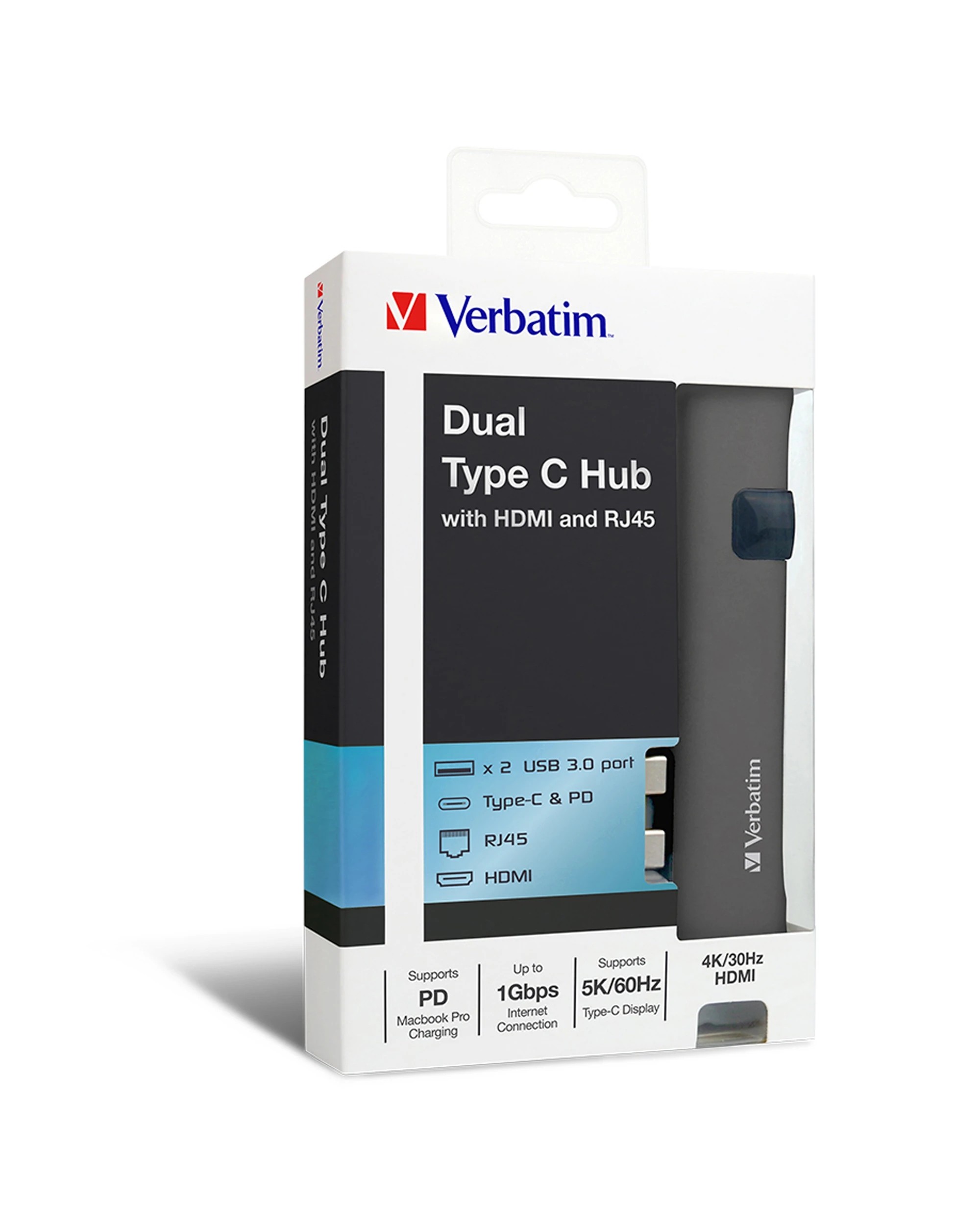 1 Verbatim Dual USB-C to HDMI RJ45 USB 3.0 Hub - Grey, 1 of 3