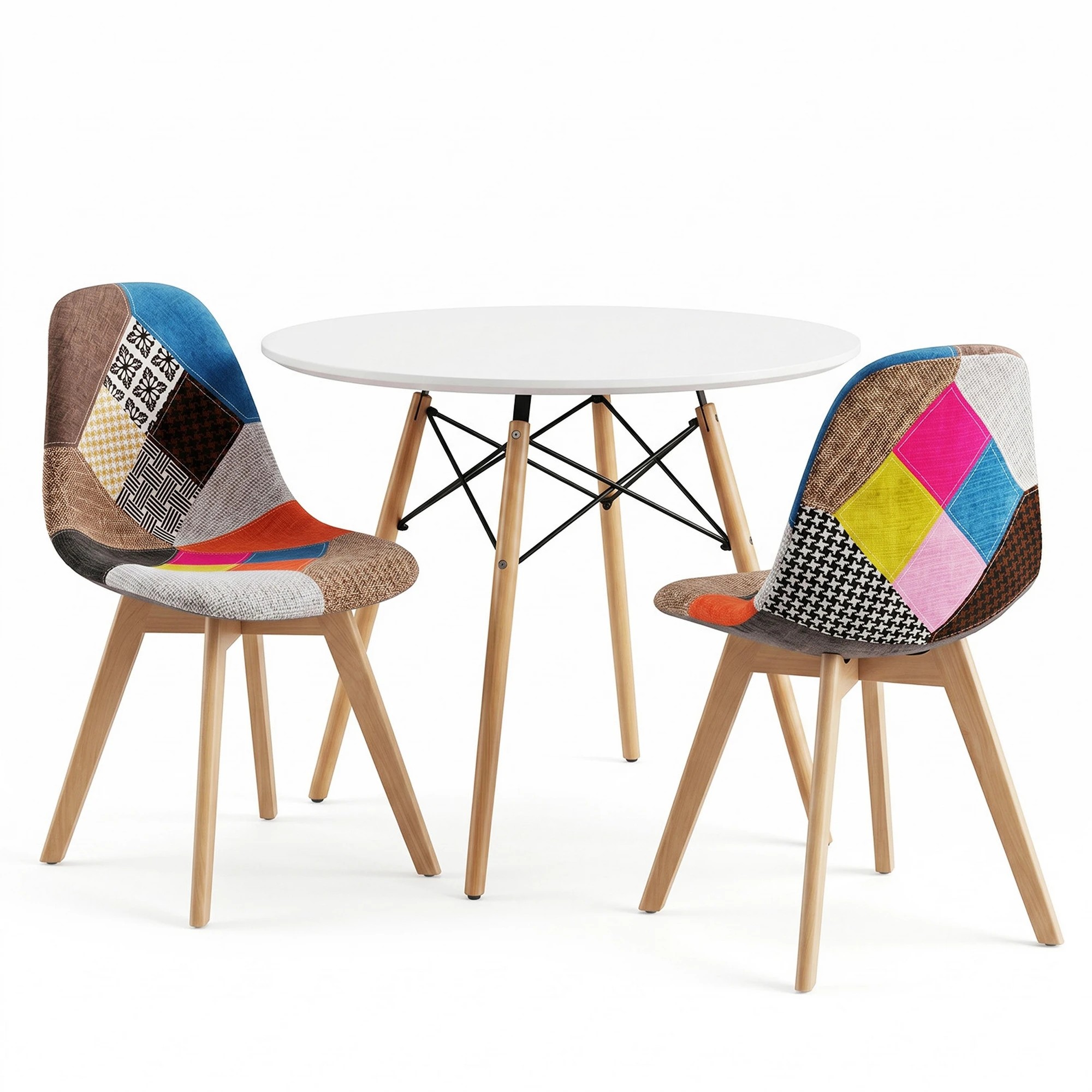 1 Artiss Dining Table and Chairs Set 3PCS 90cm Round  2 Seater Dining Set for Kitchen, Apartment, Dining Room - Multi, 1 of 8