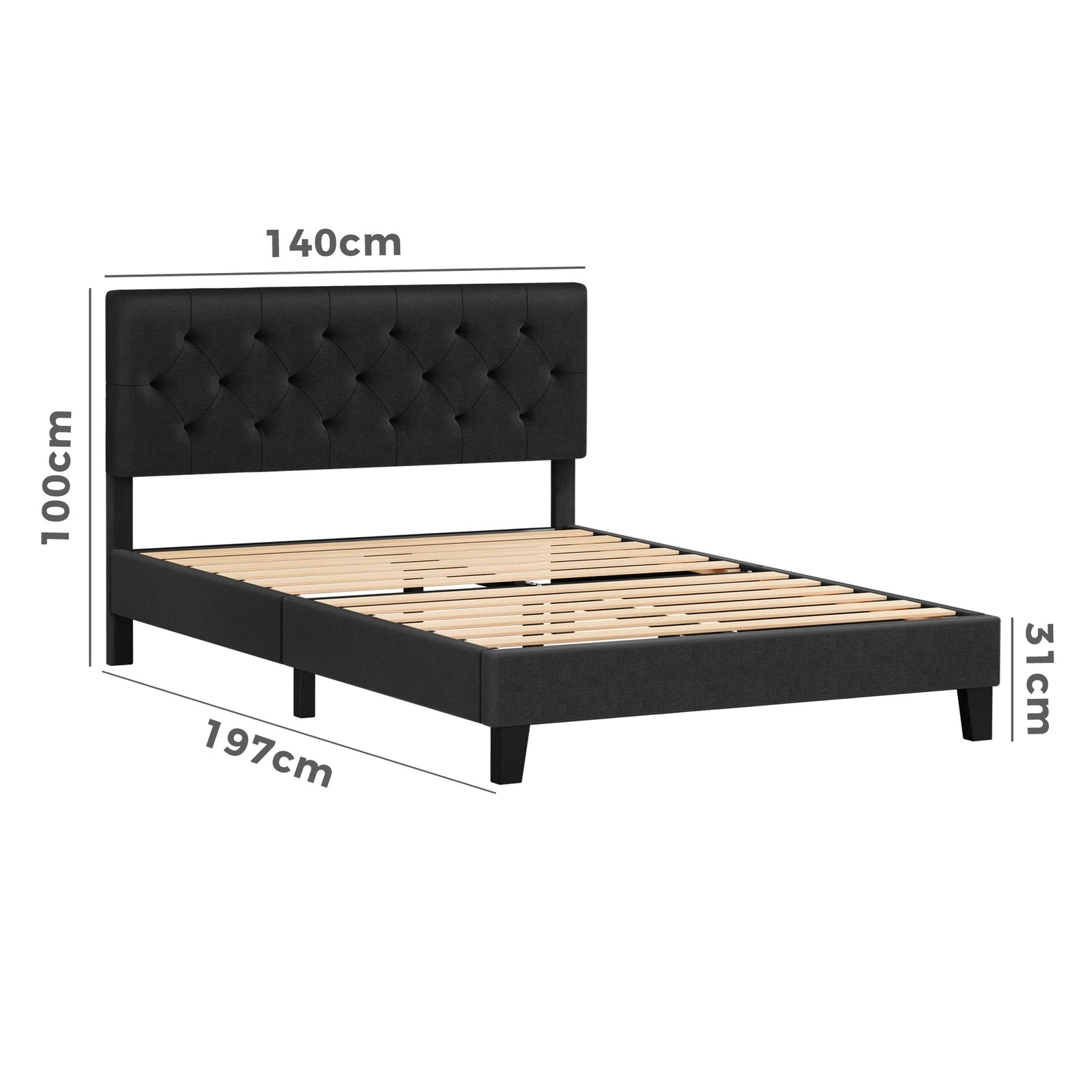 9 Alfordson Bed Frame Double Size Tufted Headboard Modern Fabric Meduna - Charcoal, 9 of 9