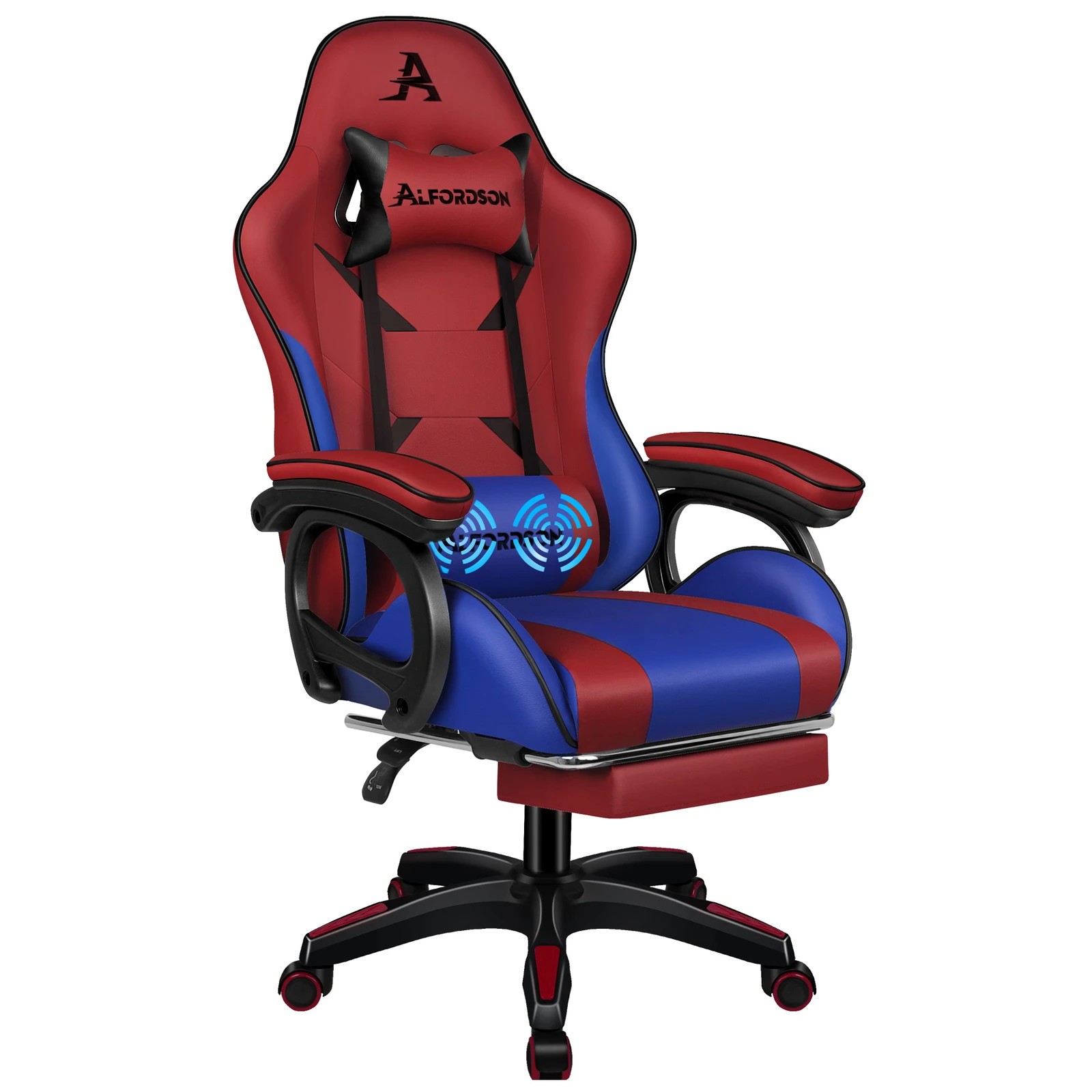 1 Alfordson Gaming Office Chair Racing Massage Computer Seat Footrest Leather - Red, 1 of 10
