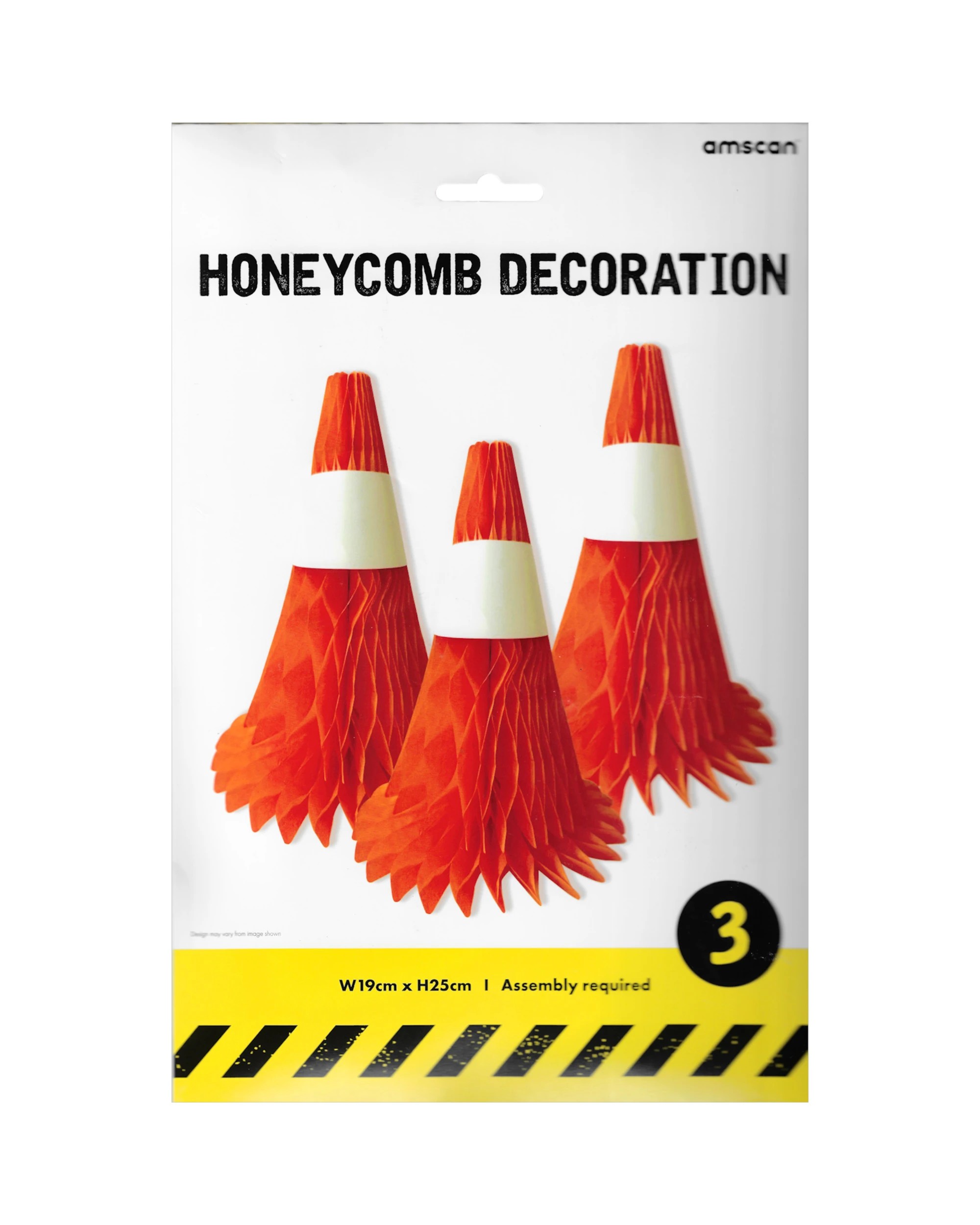 1 Anagram 3pc Construction Honeycomb Centrepiece Party Decoration - Orange, 1 of 2