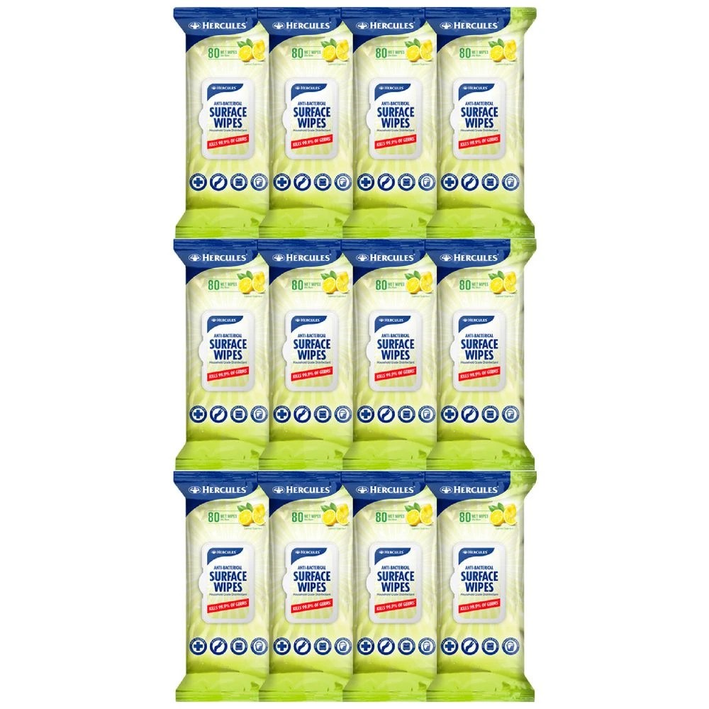 1 Hercules Antibacterial Wipes 12 x 80 Pack Lemon, 1 of 1