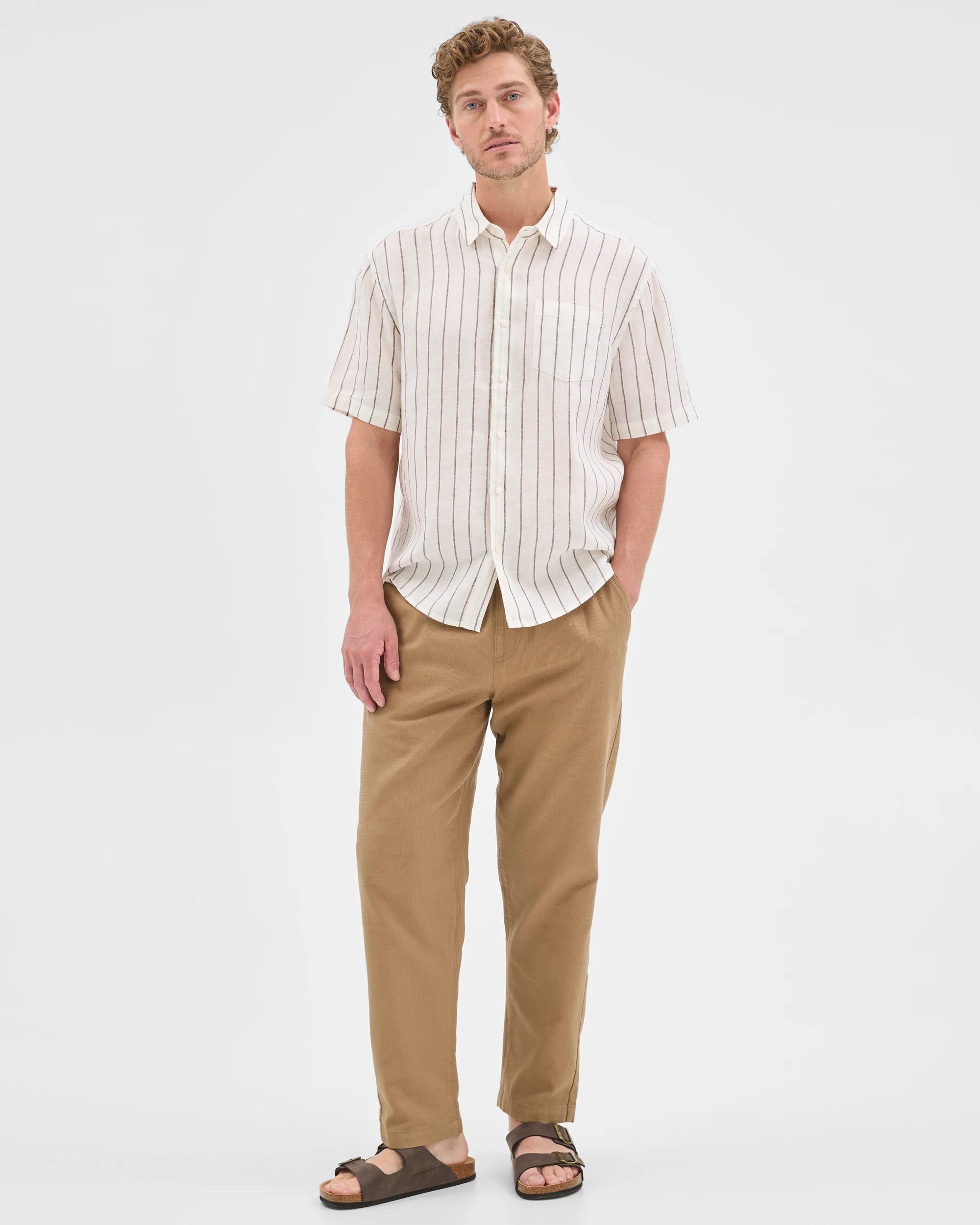 2 Target Man European Linen Short Sleeve Shirt CHOCOLATE STRIPE, 2 of 7