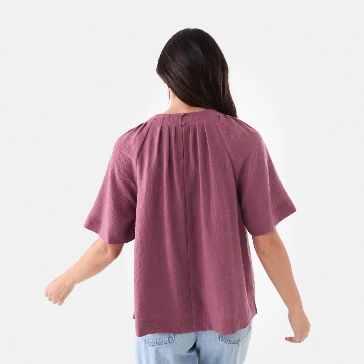 3 Short Sleeve Pleated Tuck Top Berry, 3 of 6